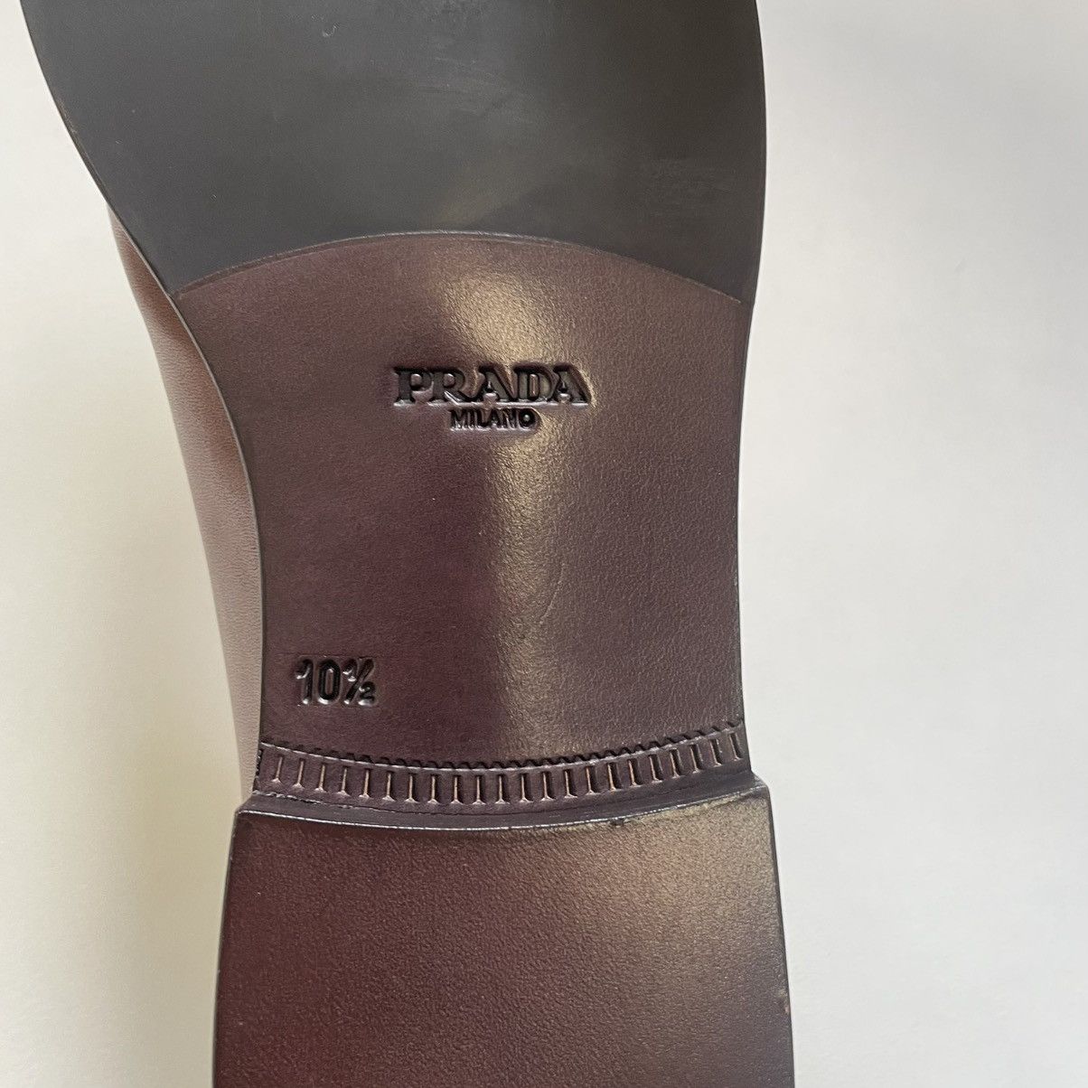 Prada Mid 2000s Brown Burnished Leather Loafers Size US 11.5 / EU 44-45 - 19 Thumbnail