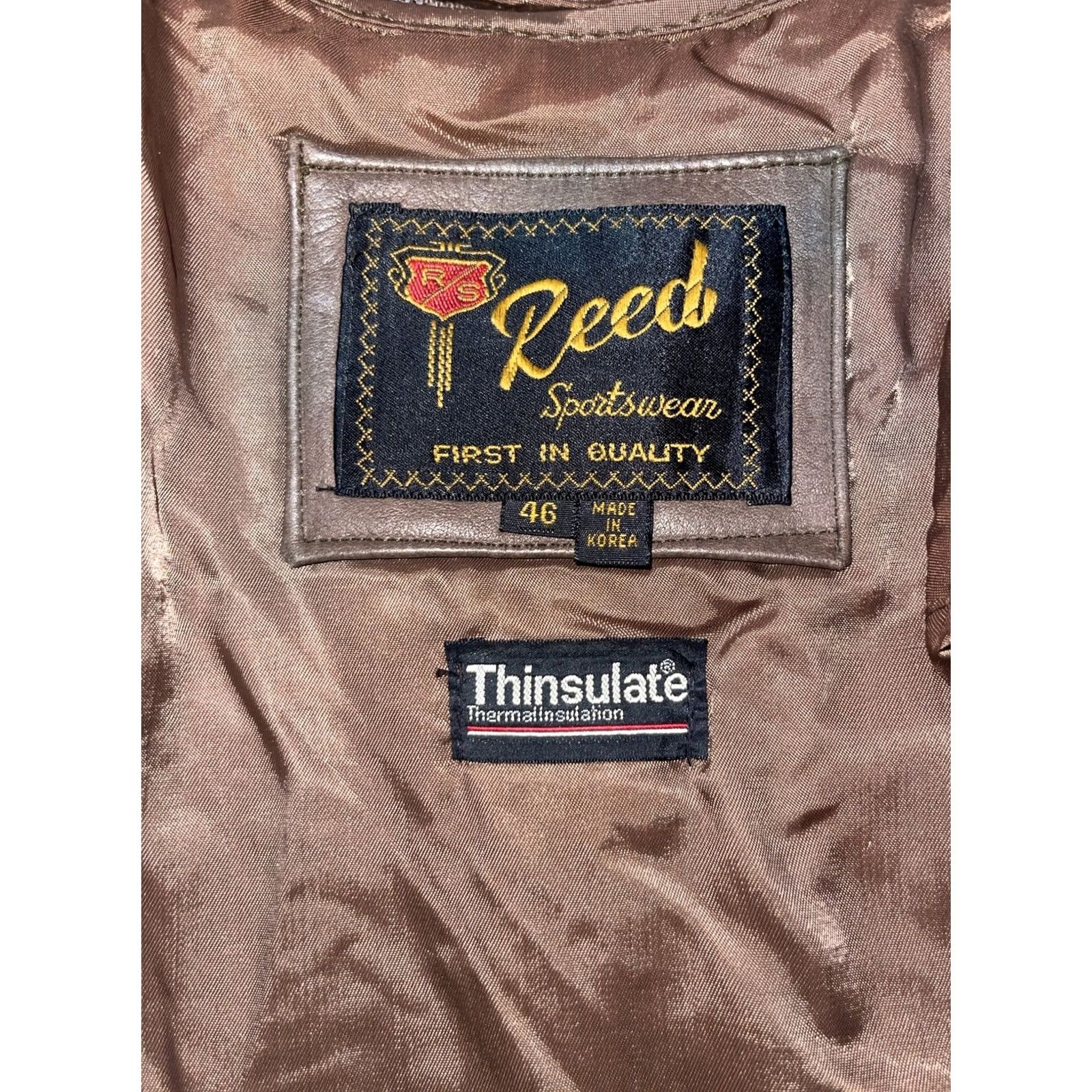 Vintage VINTAGE Reed Leather Bomber Jacket Coat Thinsulate Lined Sz 46 BIG Mens Brown 90s Classic Leather Bomber Zip Snap Pockets Cinch Waist Leather Coat Size US S / EU 44-46 / 1 - 5 Thumbnail