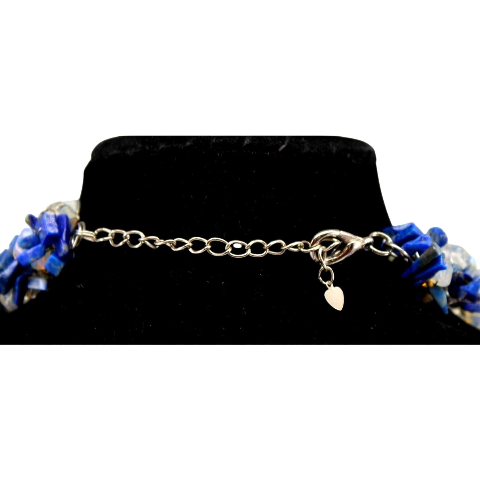 Big 3 Flower Necklace Blue Glass Pearl Crystal Lapis