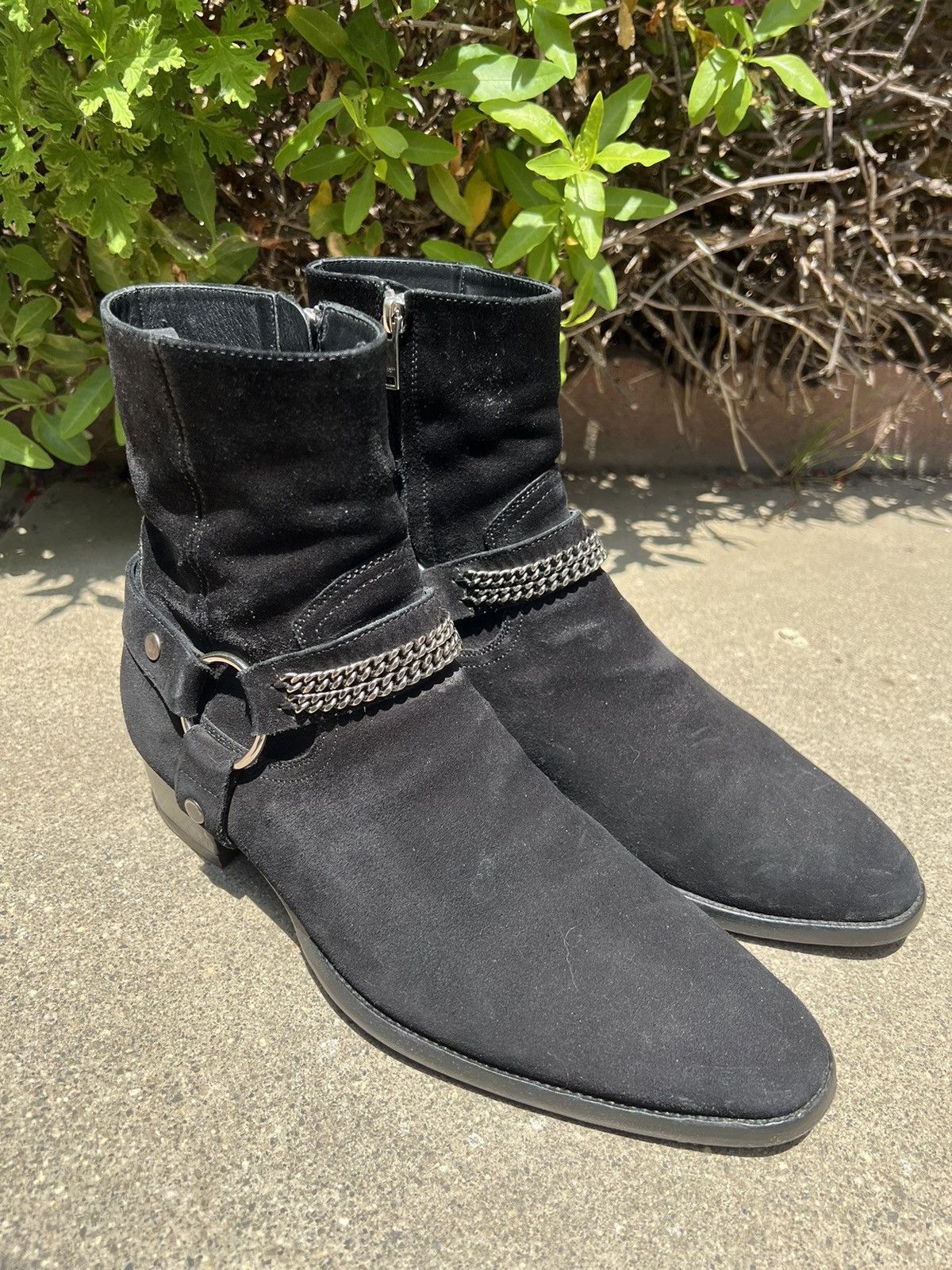 Hedi Slimane Saint Laurent Paris Chain Wyatt Harness Boot Black Suede Grailed