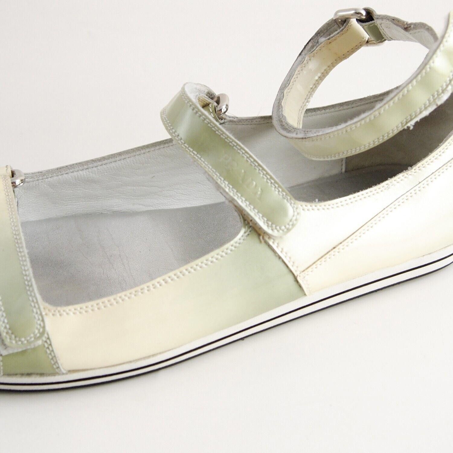 Prada Prada Strappy Sandals Ivory Green Pat Leather US 7.5 EU 37.5 Size US 7.5 / IT 37.5 - 2 Thumbnail