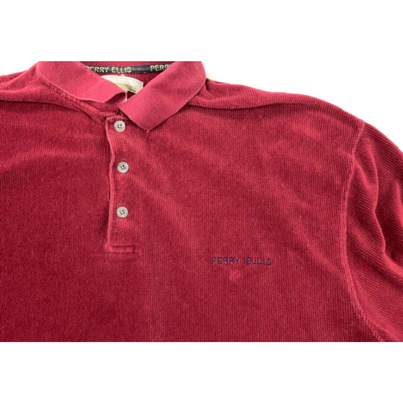 Perry Ellis VINTAGE Perry Ellis Polo Shirt Corduroy Long Sleeve Adult Large Red 90s Retro Hipster Casual Mens Size US L / EU 52-54 / 3 - 4 Thumbnail