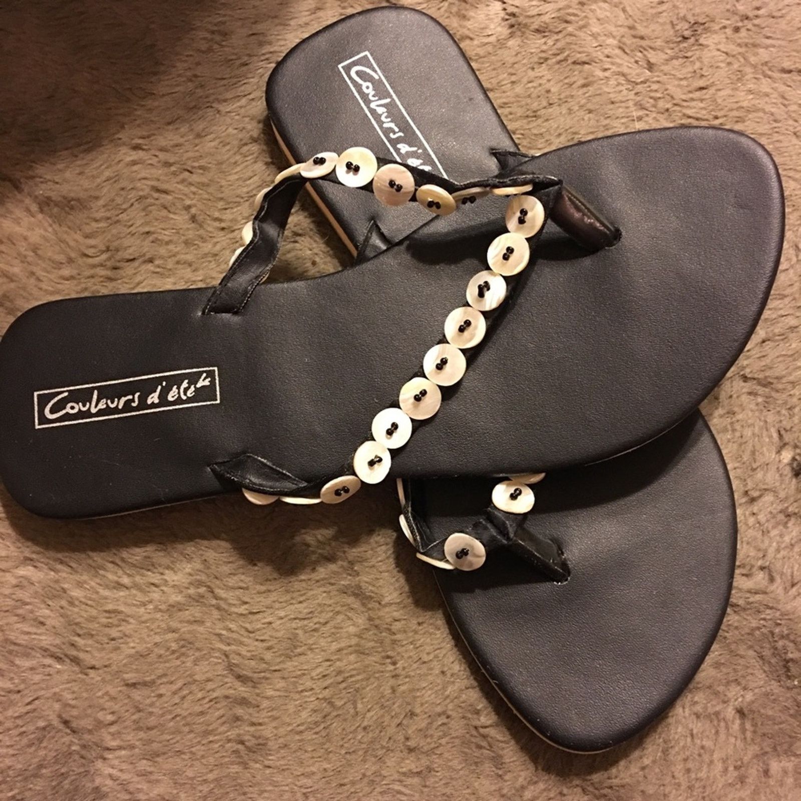Other Couleurs d’ete black thong sandals bead detail Size US 8.5 / IT 38.5 - 5 Thumbnail