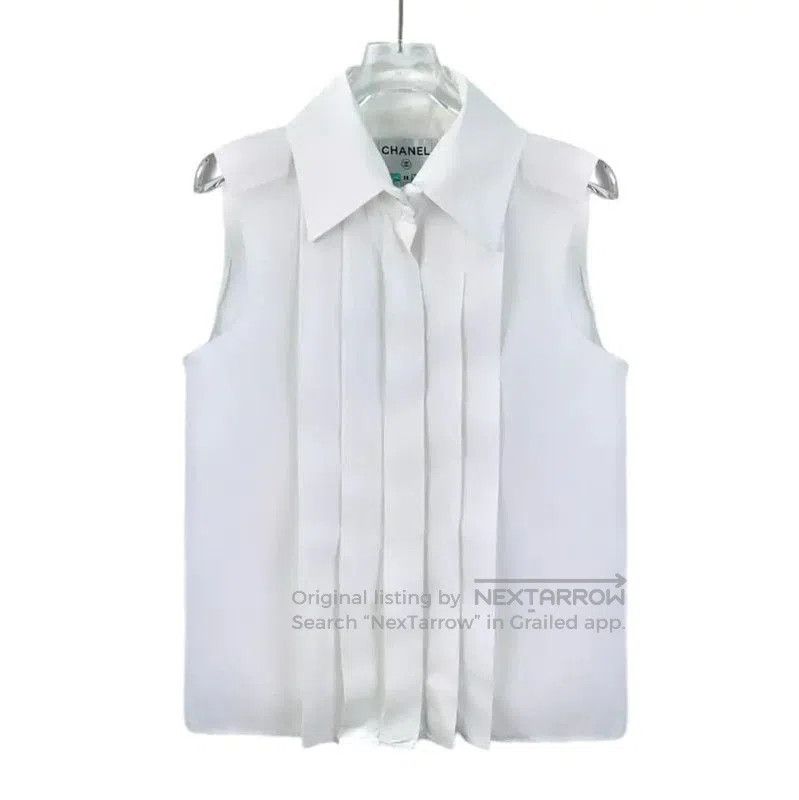 Chanel Chanel White Cotton Sleeveless Shirt . Size S / US 4 / IT 40 - 1 Thumbnail