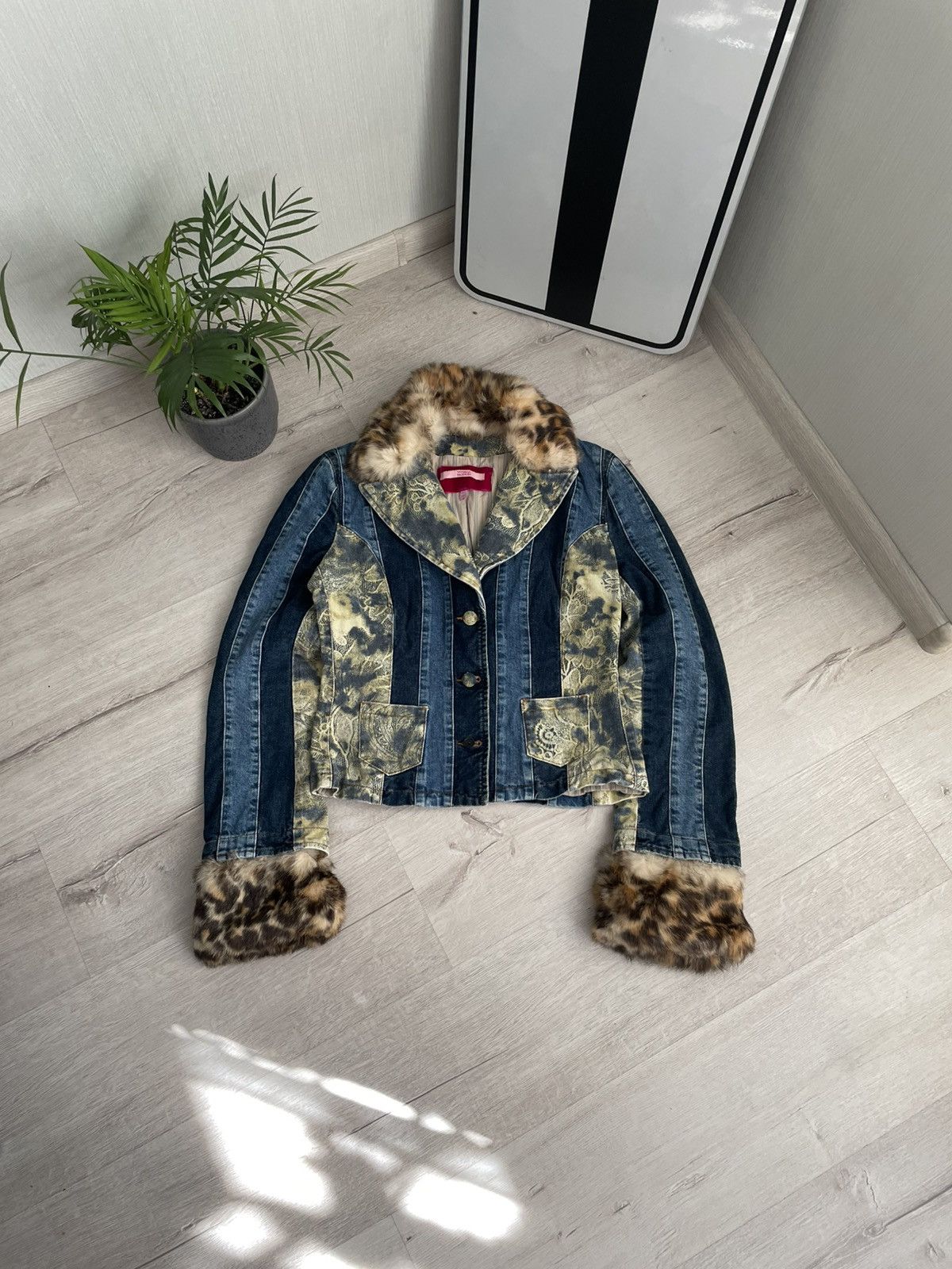 Designer × Voyage Crazy Cyber Y2k Denim Jacket Voyage Passion Faux Fur Blazer Size M / US 6-8 / IT 42-44 - 5 Thumbnail