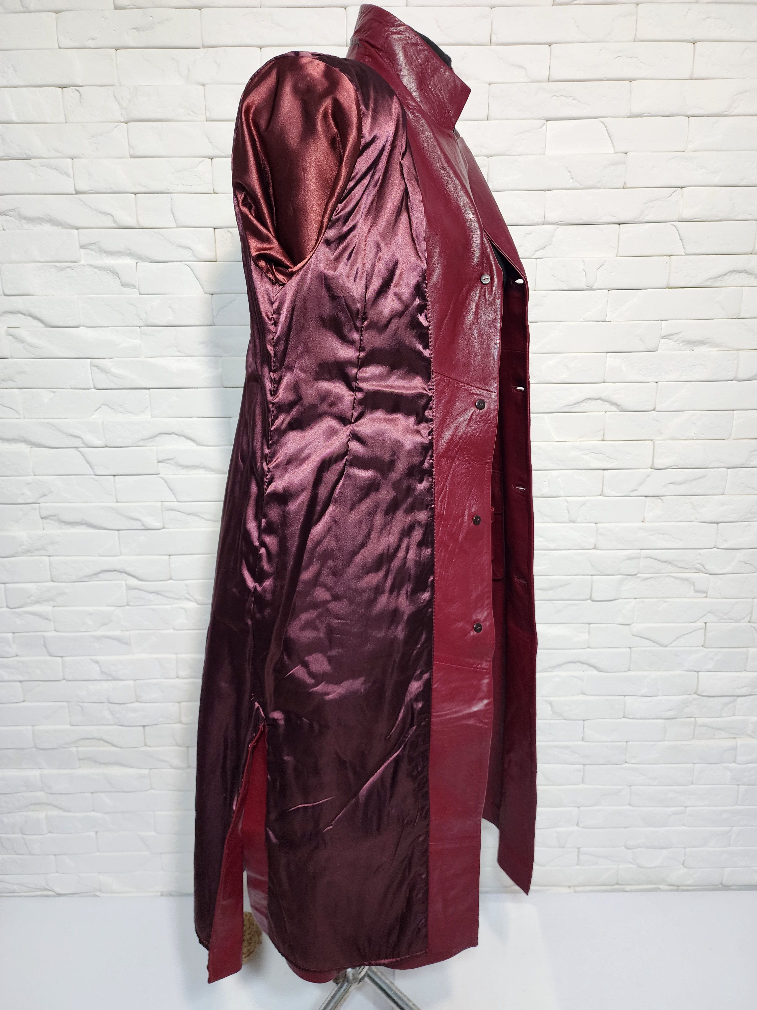 Genuine Leather Burgundy Leather Raincoat: Women's Long Leather Jacket Size M / US 6-8 / IT 42-44 - 9 Thumbnail