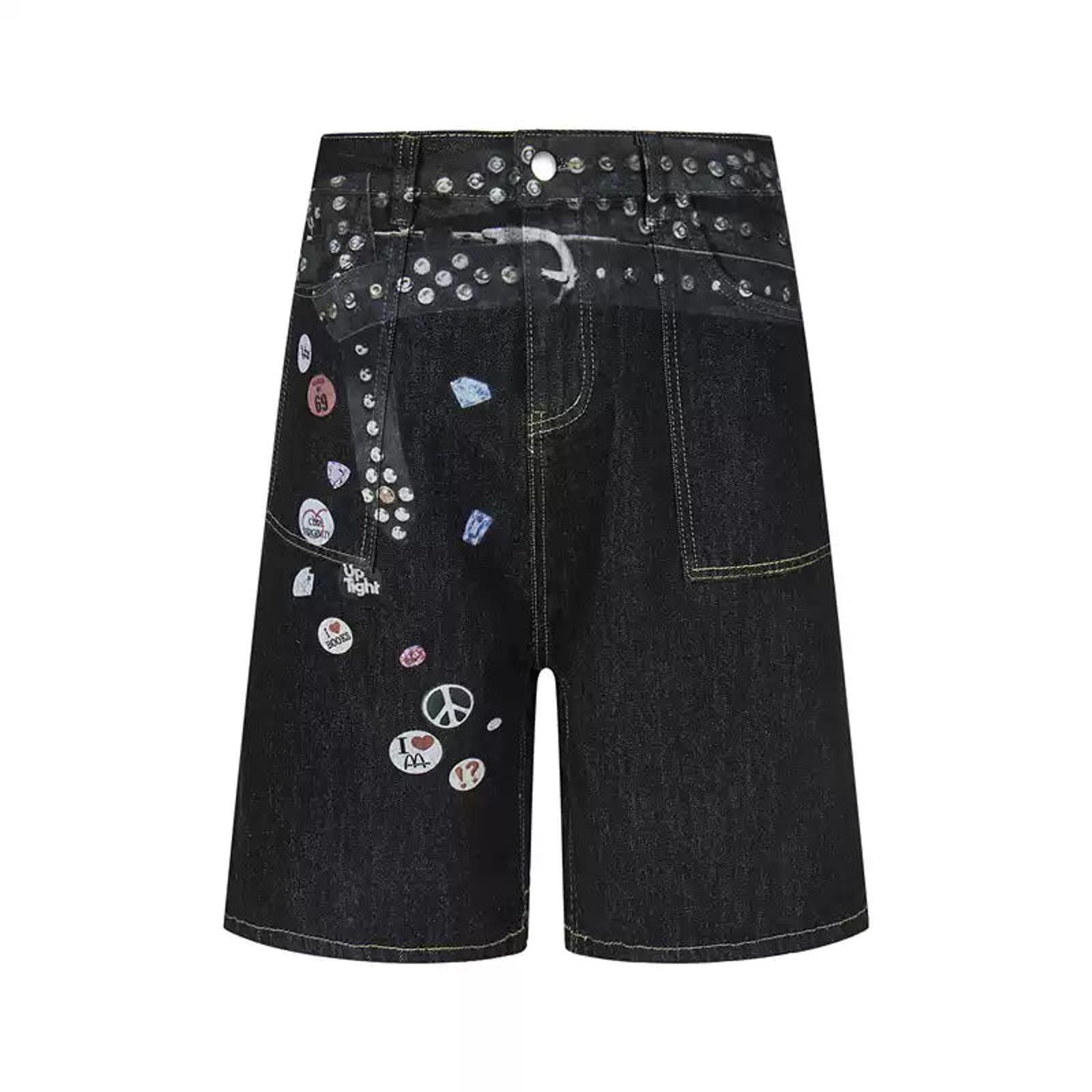 Japanese Brand Black Studded Denim Jorts with Belt Print Size US 32 / EU 48 - 2 Thumbnail