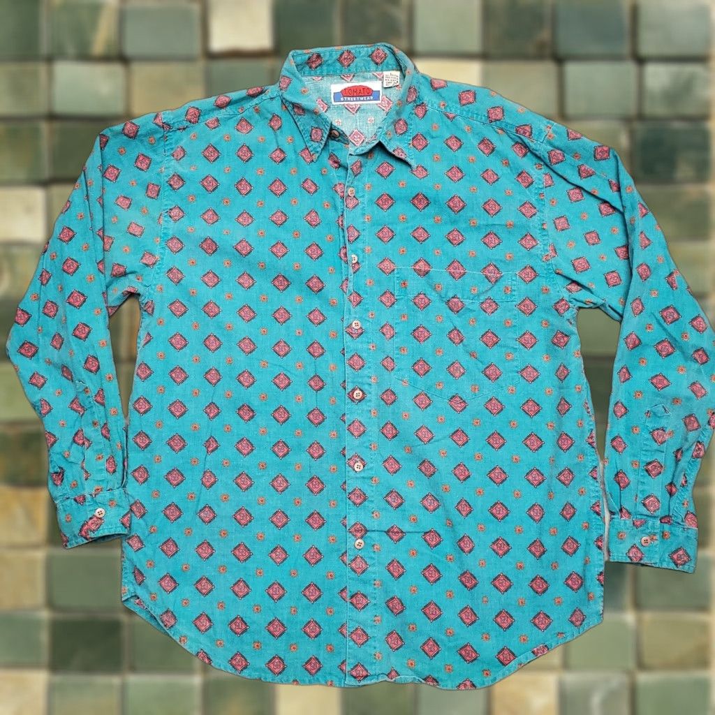 Vintage VINTAGE Tomato Streetwear Shirt Mens Large Green Geometric 100% Cotton 90s Y2K Polo Casual Mens Size US L / EU 52-54 / 3 - 1 Thumbnail
