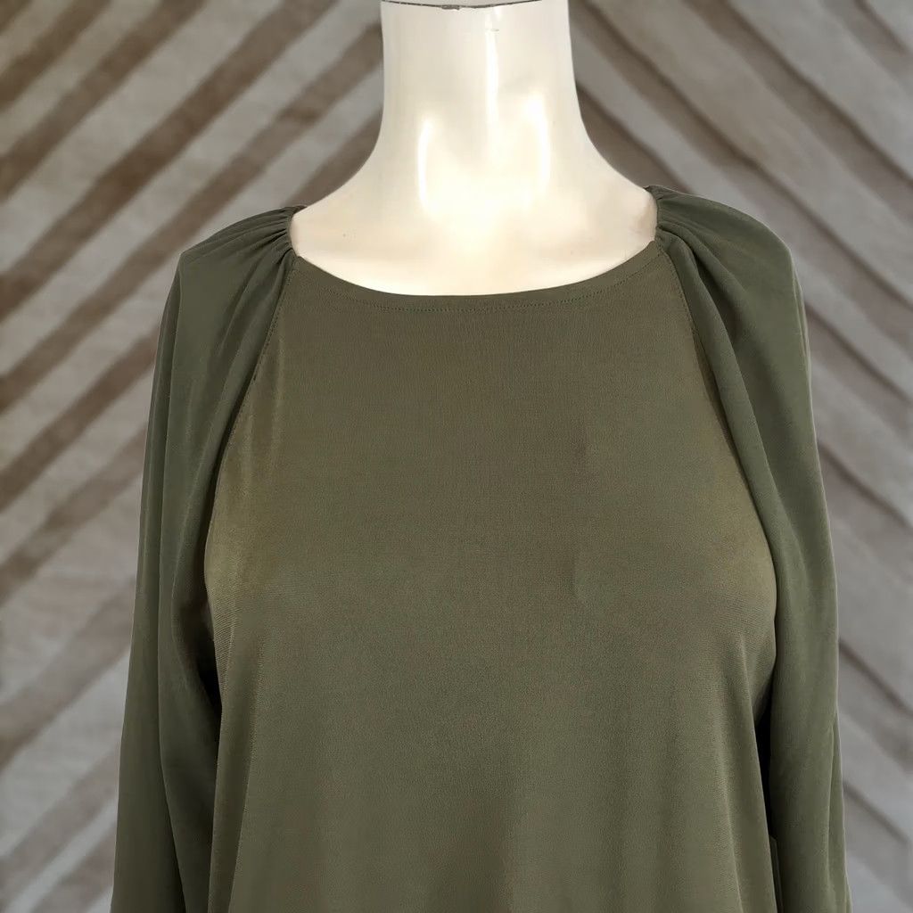 Calvin Klein VINTAGE: Calvin Klein Women Small Olive Green 3/4 Sleeve Boat Neck Top Modern Essentials Size S / US 4 / IT 40 - 1 Thumbnail