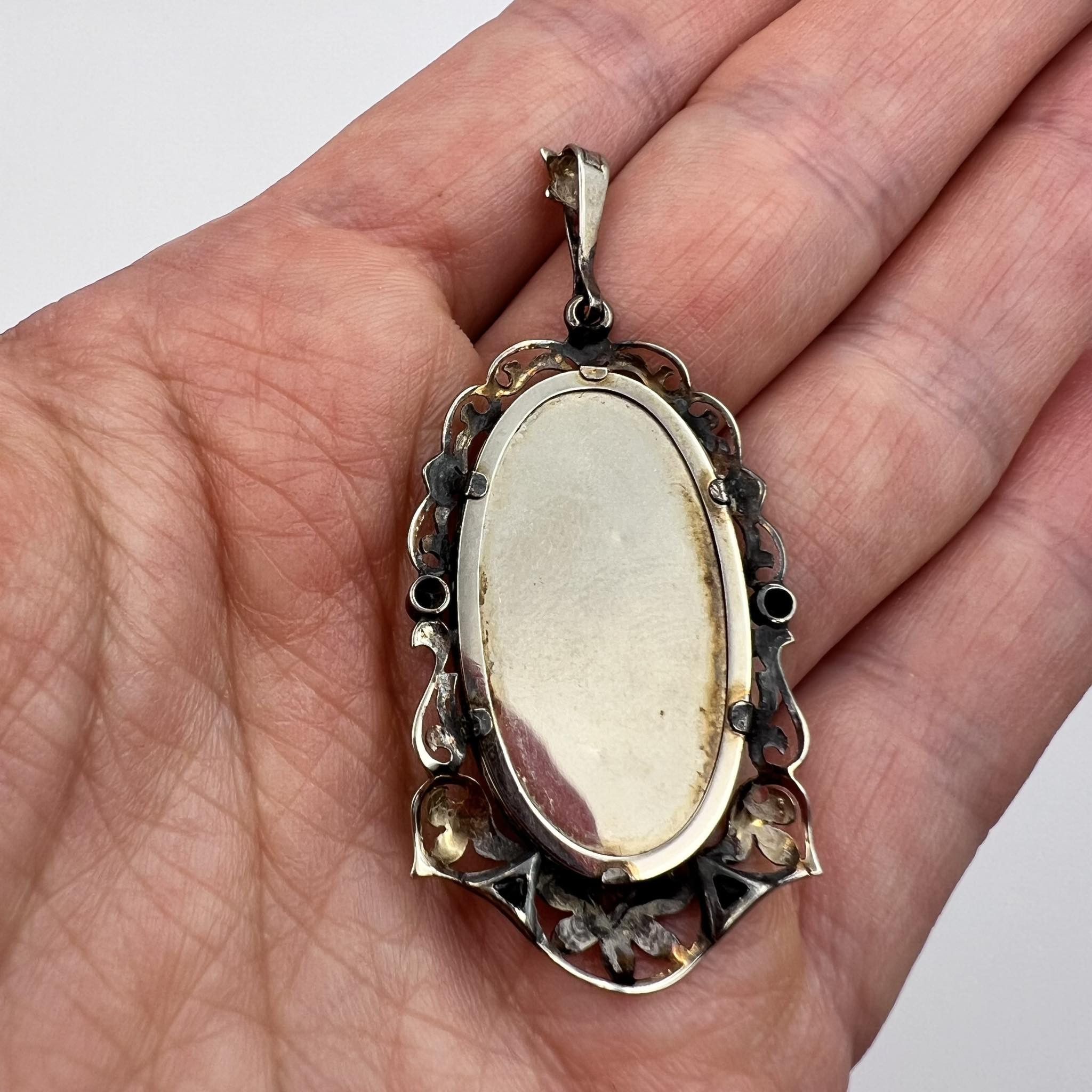 Vintage Antique Christian Pendant Mary Gilt Silver 800 Sapphire Size ONE SIZE - 5 Thumbnail