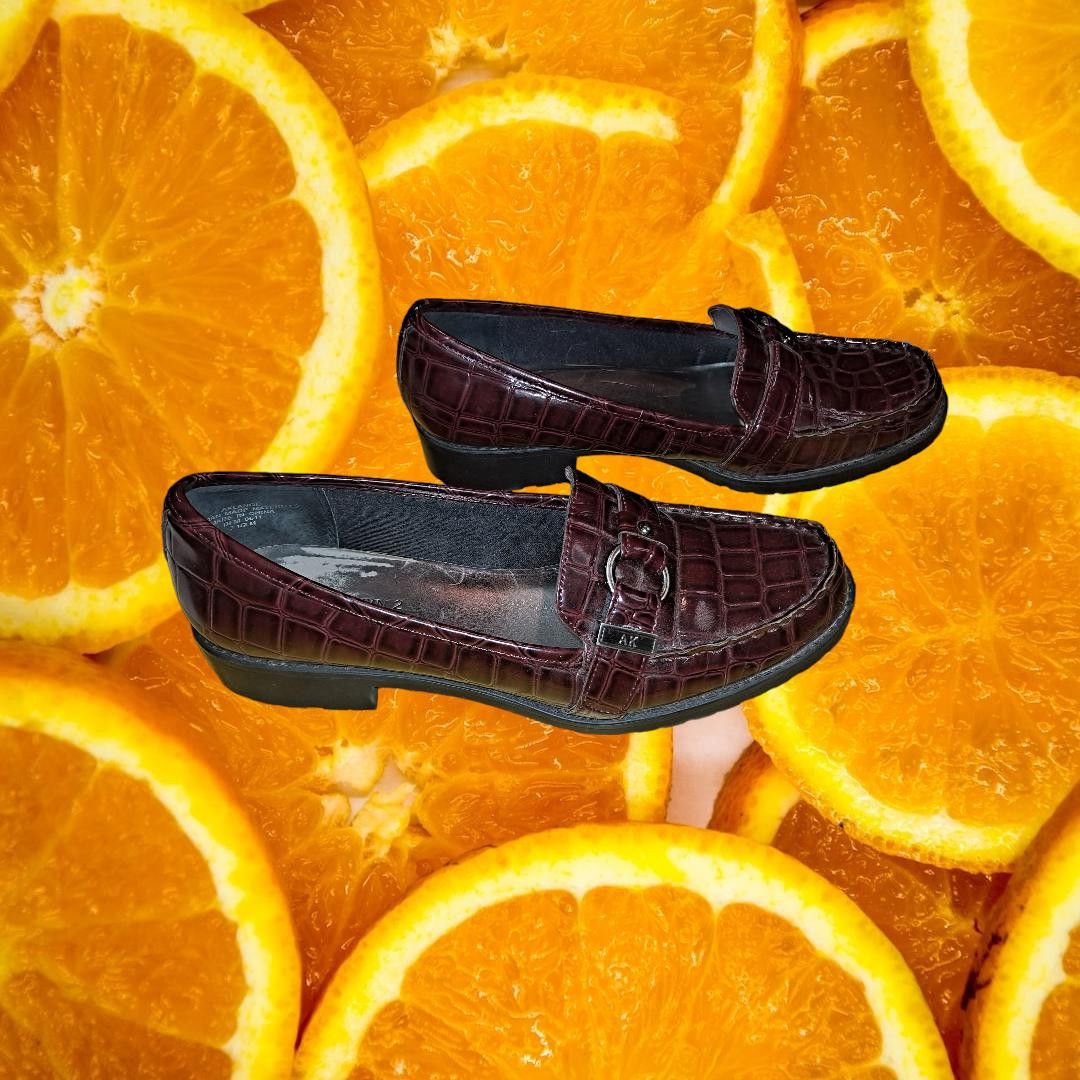 Anne Klein Anne Klein 2 Brown Crocodile Embossed Loafer with Buckle AK Size US 7.5 / IT 37.5 - 3 Thumbnail