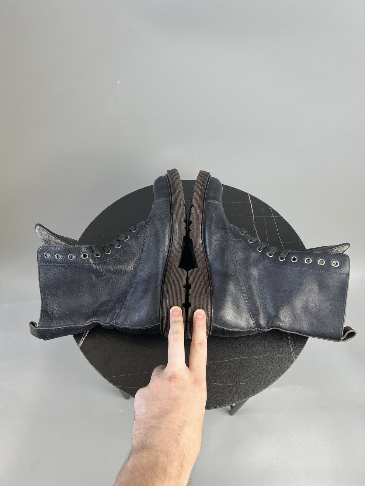 Brunello Cucinelli Brunello Cucinelli Blue Leather Combat Boots (Y0495) Size US 7 / IT 37 - 8 Thumbnail