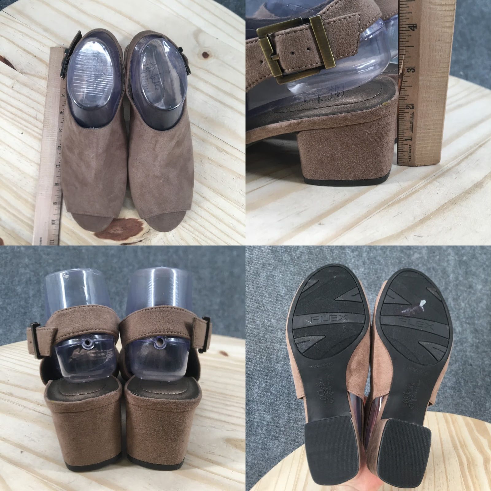 Vintage LifeStride Sandals Women Relay Slingback Brown Fabric Peep Toe Block Heels 8.5M Size US 9 / IT 39 - 8 Thumbnail