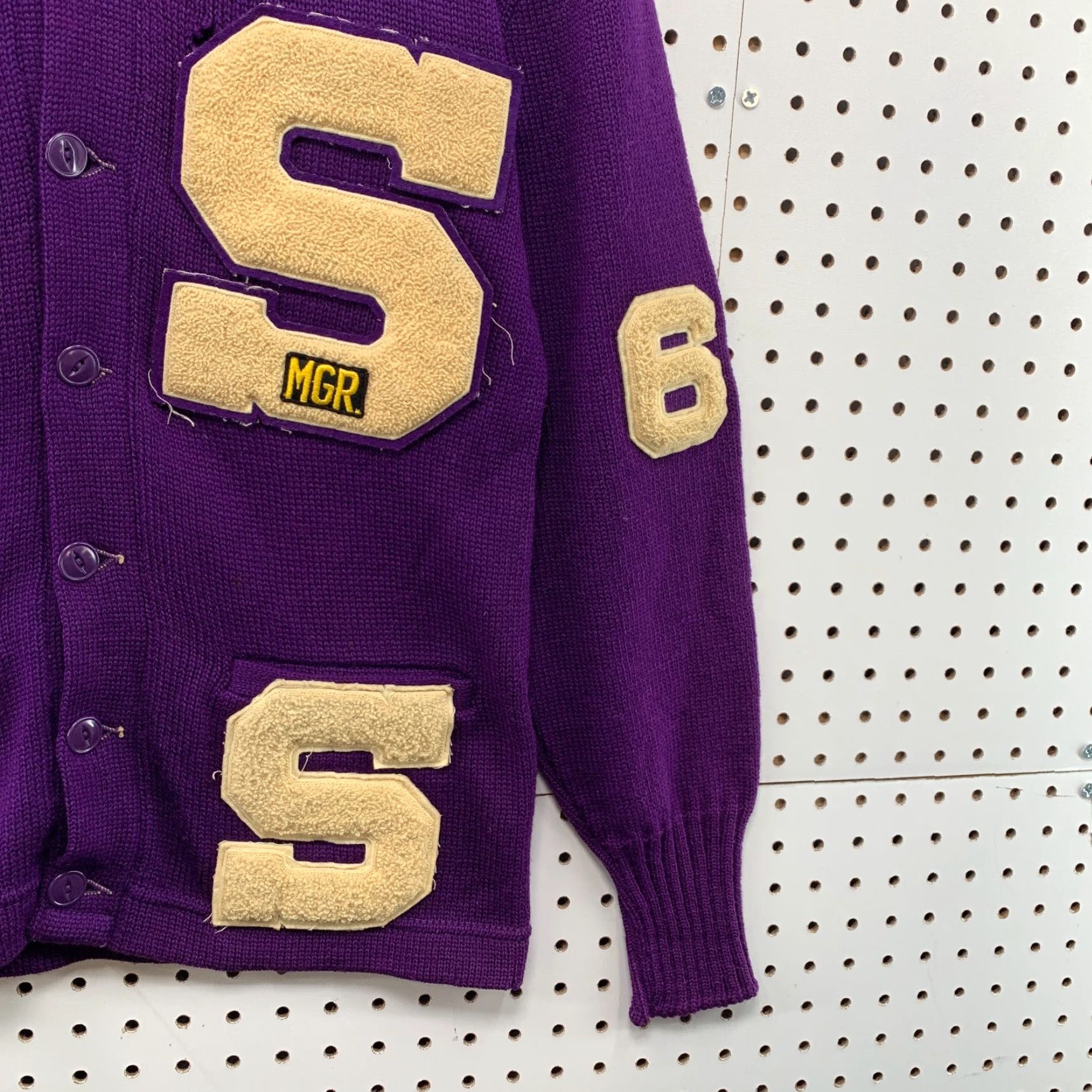 Vintage VINTAGE 60s Letterman Cardigan Sweater Mens Size Small Purple Solid Knit Long Sleeve V-Neck Distressed School Mens Size US S / EU 44-46 / 1 - 7 Thumbnail