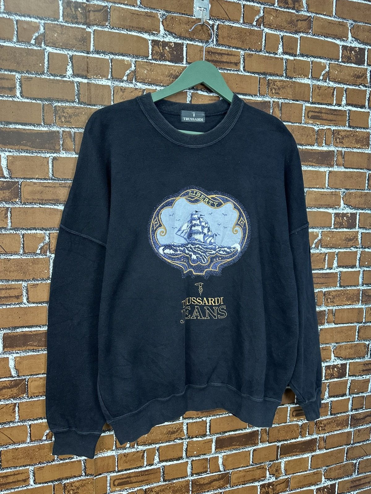 Trussardi Vintage Trussardi Jeans Liberty Logo Baggy Crewneck Z462 Size US L / EU 52-54 / 3 - 2 Thumbnail