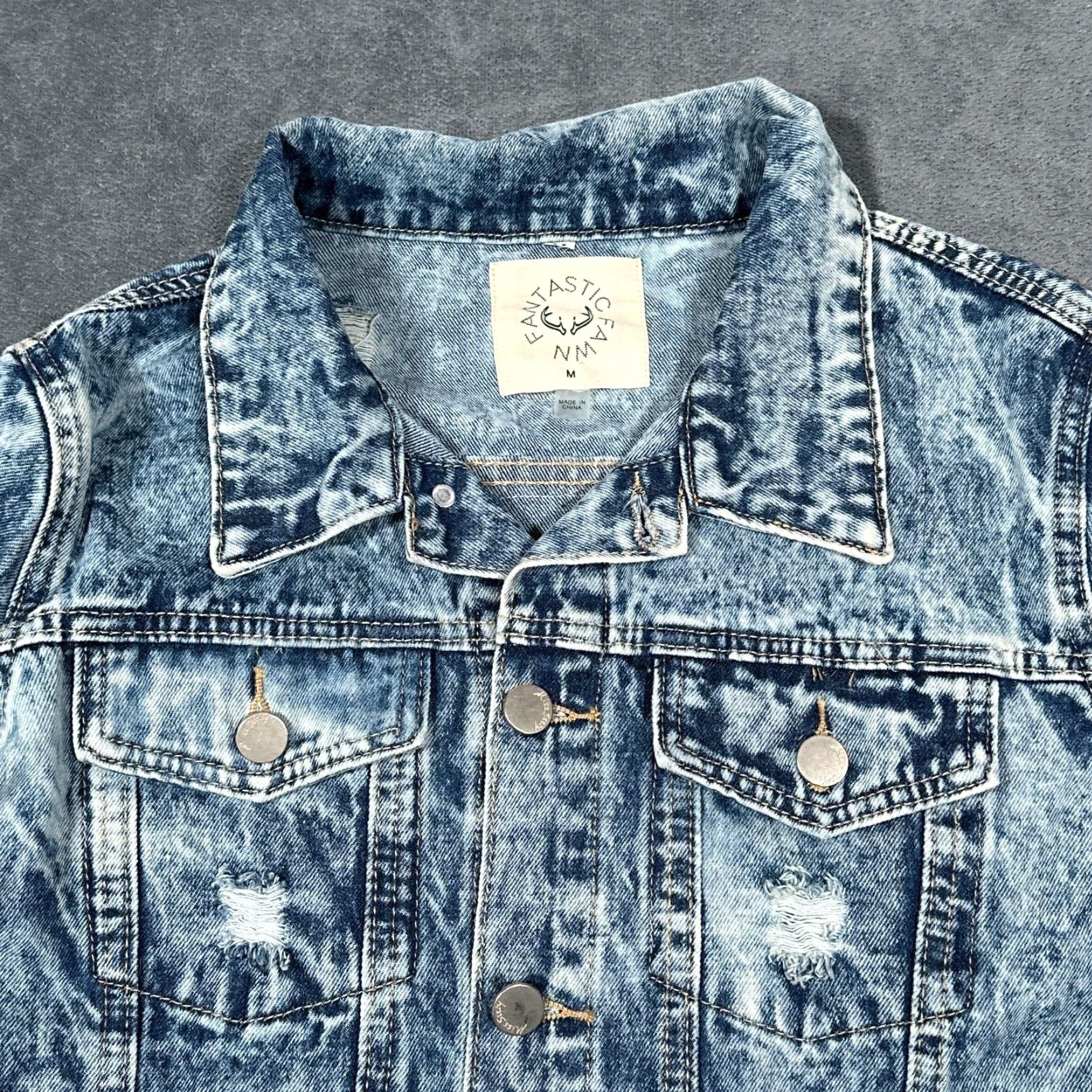 Denime VINTAGE Fantastic Fawn Denim Trucker Jacket Women’s Medium Blue Acid Wash Fringe Western 90s Casual Size 32" / US 10 / IT 46 - 3 Thumbnail