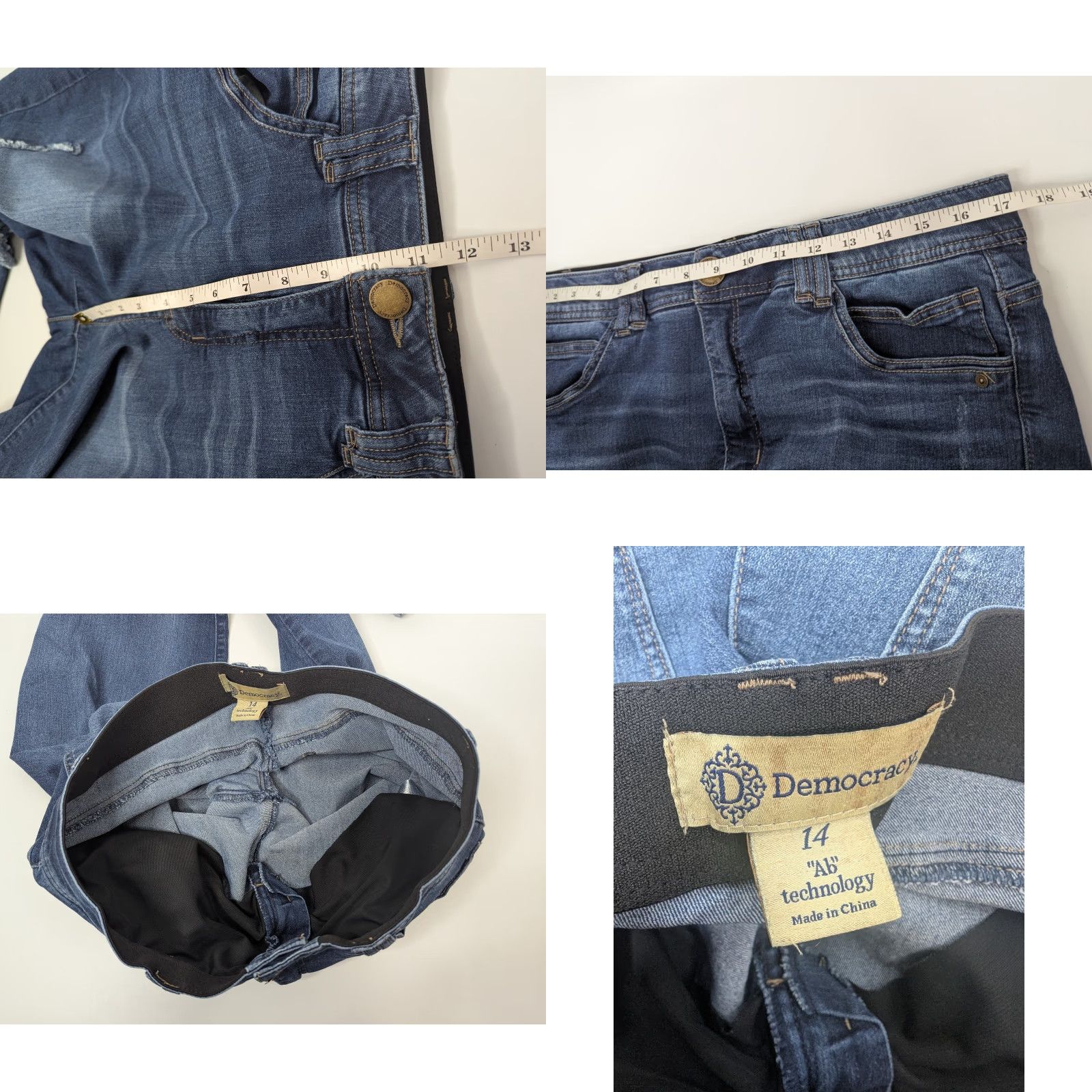 Vintage Democracy Ab Solution Straight Leg Jeans Size 14 High Rise Tummy Control Blue Denim Women Shaping 5-Pocket Raw Hem Casual Size 36" / US 14 / IT 50 - 8 Thumbnail