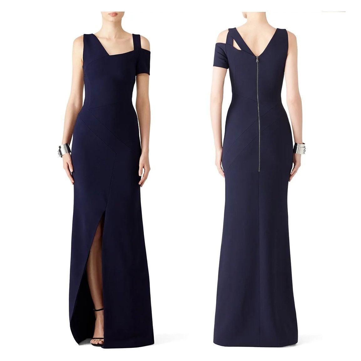 Antonio Berardi Antonio Berardi Navy Blue Asymmetrical Cold Shoulder Gown Size M / US 6-8 / IT 42-44 - 16 Thumbnail