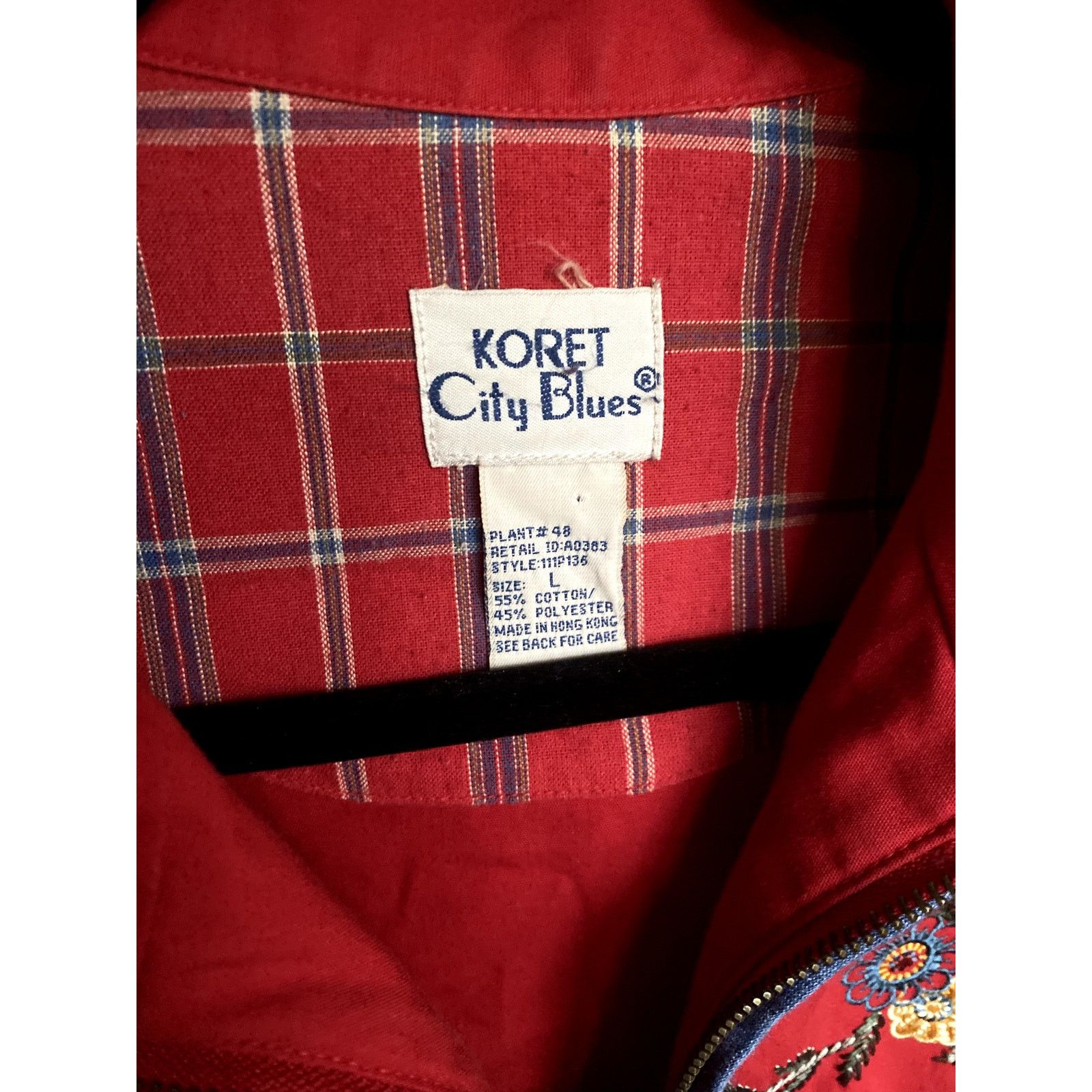 Vintage 1990's Vintage Embroidered Floral Plaid Red Jacket Large Size L / US 10 / IT 46 - 2 Thumbnail