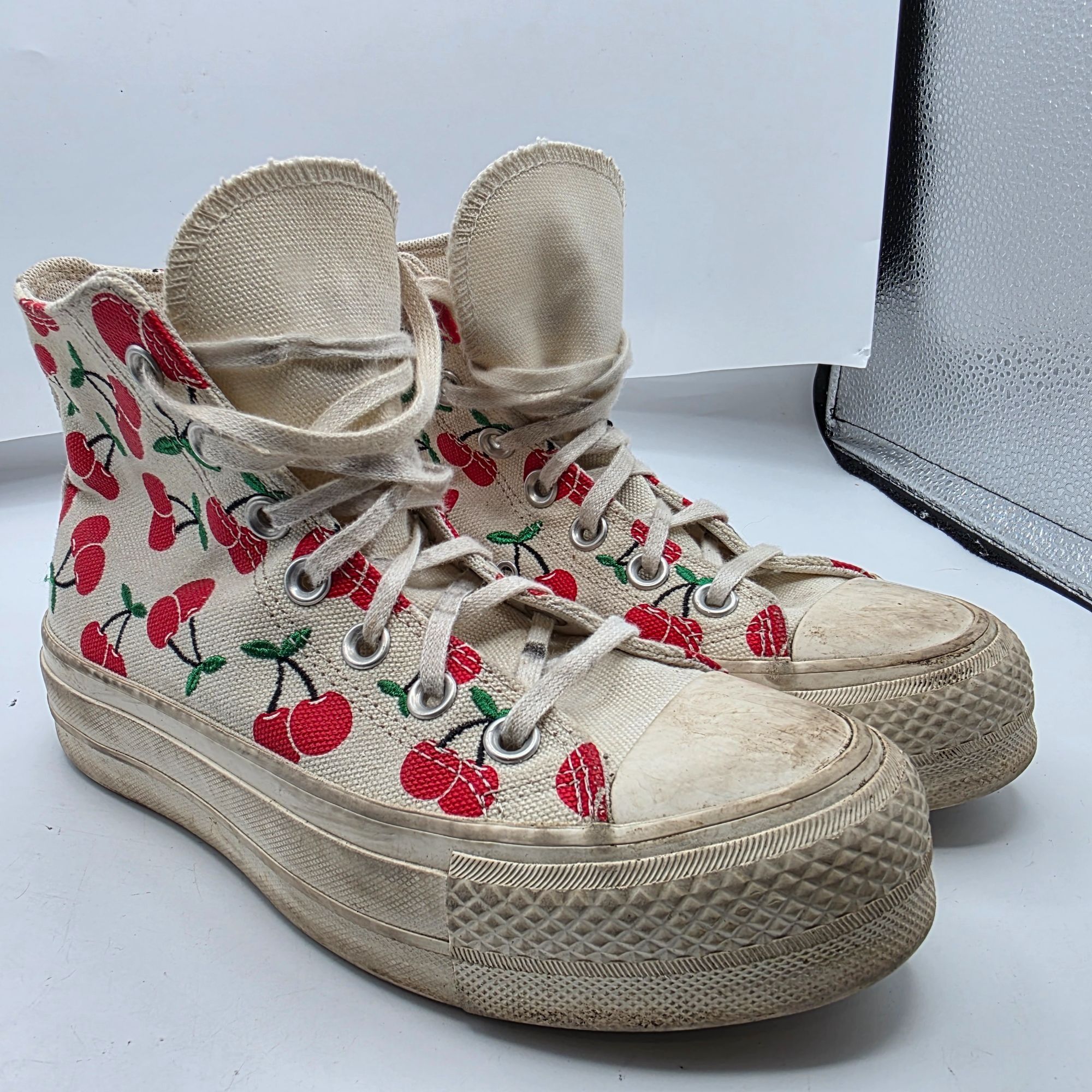 Converse Converse All Star Womens Size 5 White Red Cherry Print High Size US 5 / IT 35 - 1 Thumbnail