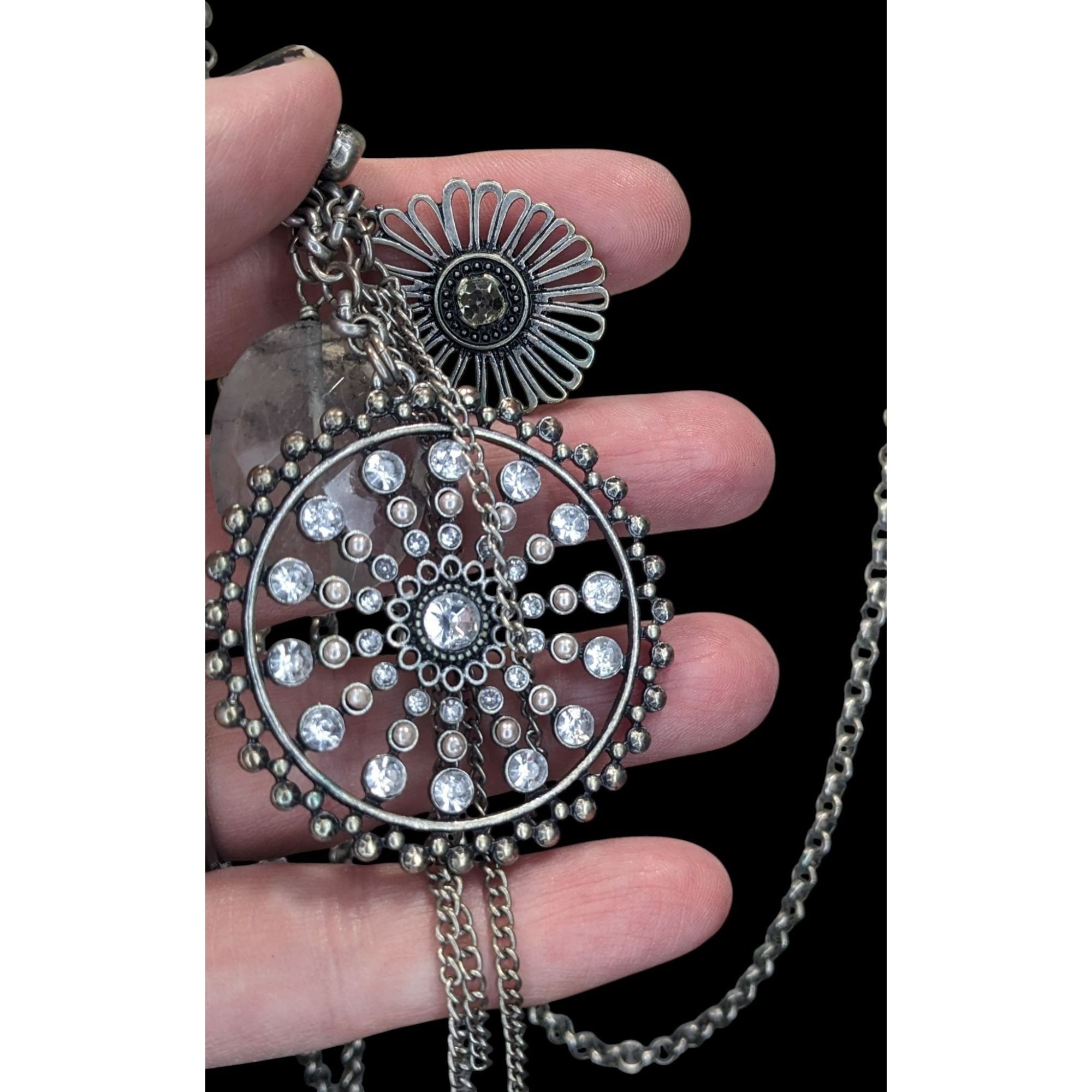 Express Express Y2K Glam Medallion Long Silver-Tone Layered Pendant Size ONE SIZE - 2 Thumbnail