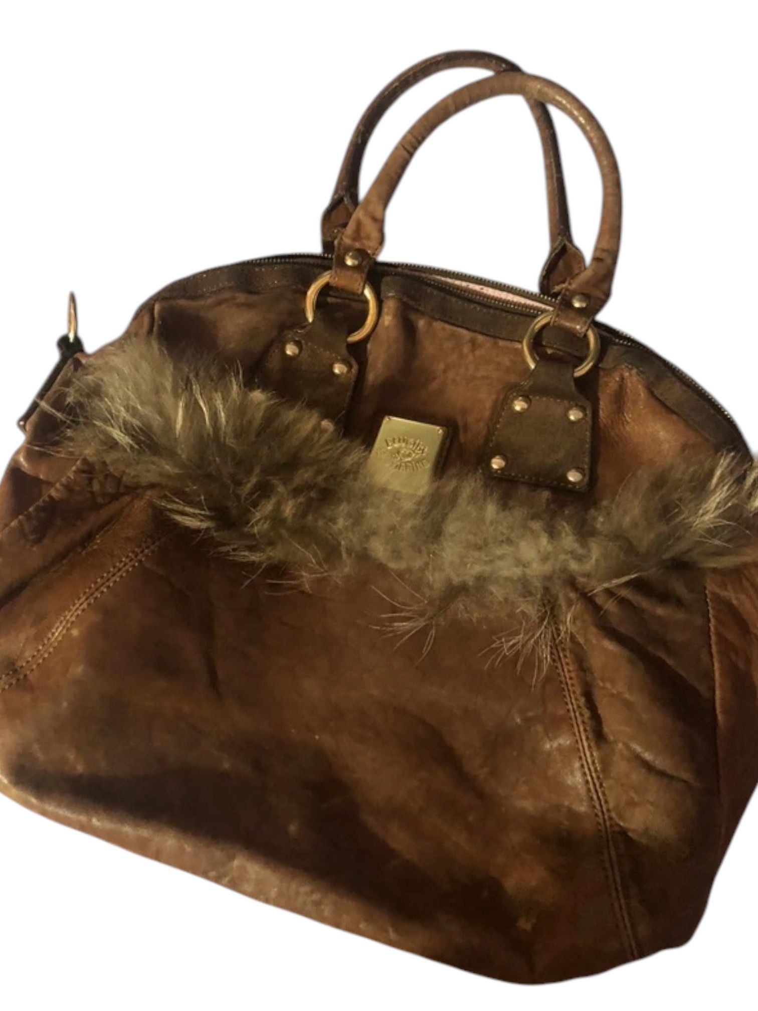 Blumarine Blumarine Distressed Leather Fur-Trim Bowling Bag Size ONE SIZE - 1 Thumbnail
