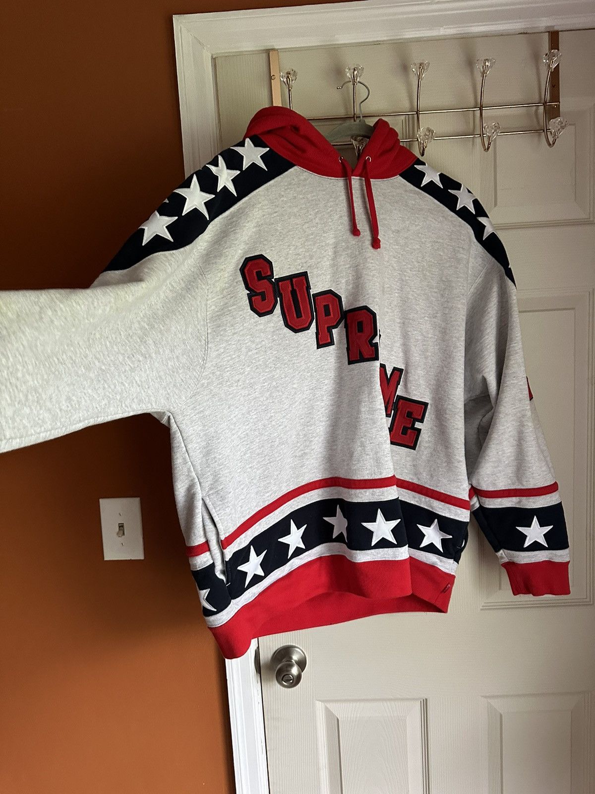 image of Supreme Hockey Hooded Sweatshirt in Grey, Men's (Size XL)