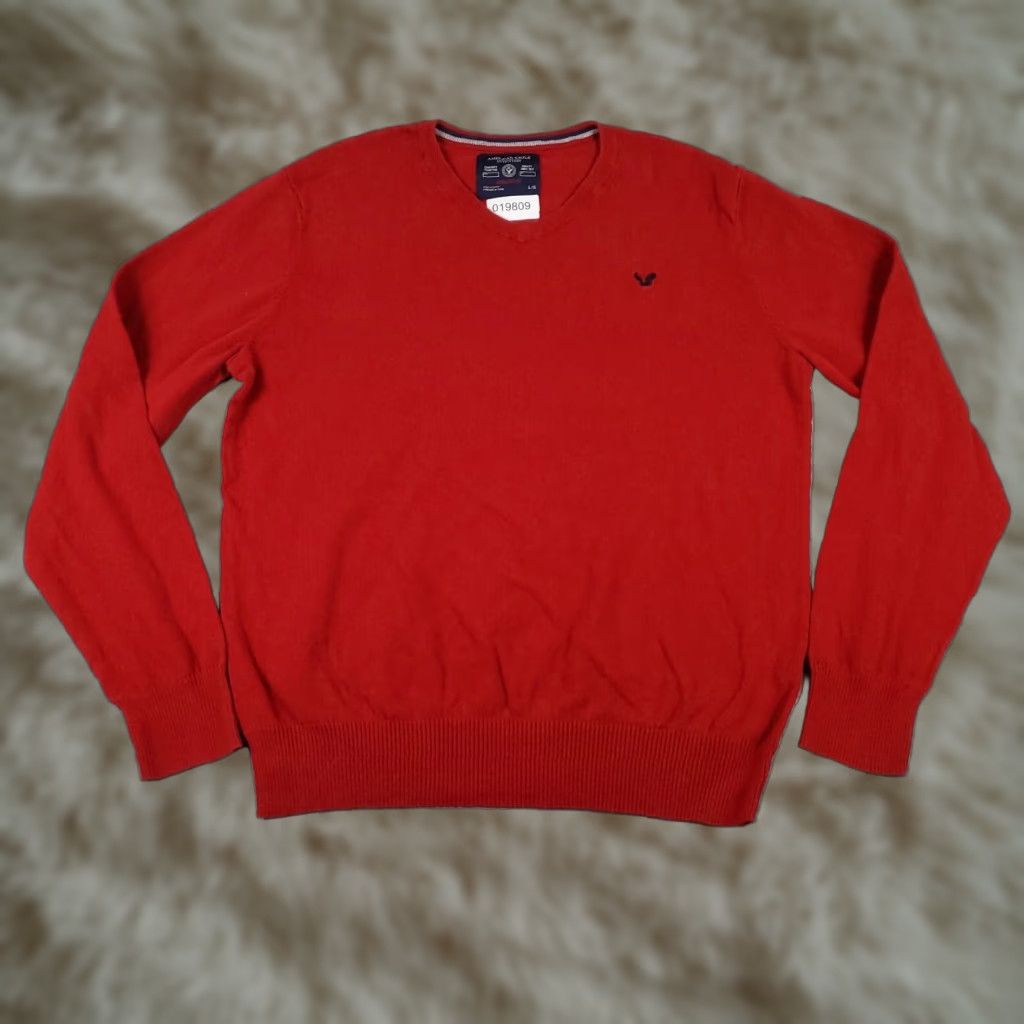 American Eagle Outfitters American Eagle Mens Large Red V Neck Casual Pullover Sweater Size US L / EU 52-54 / 3 - 1 Thumbnail