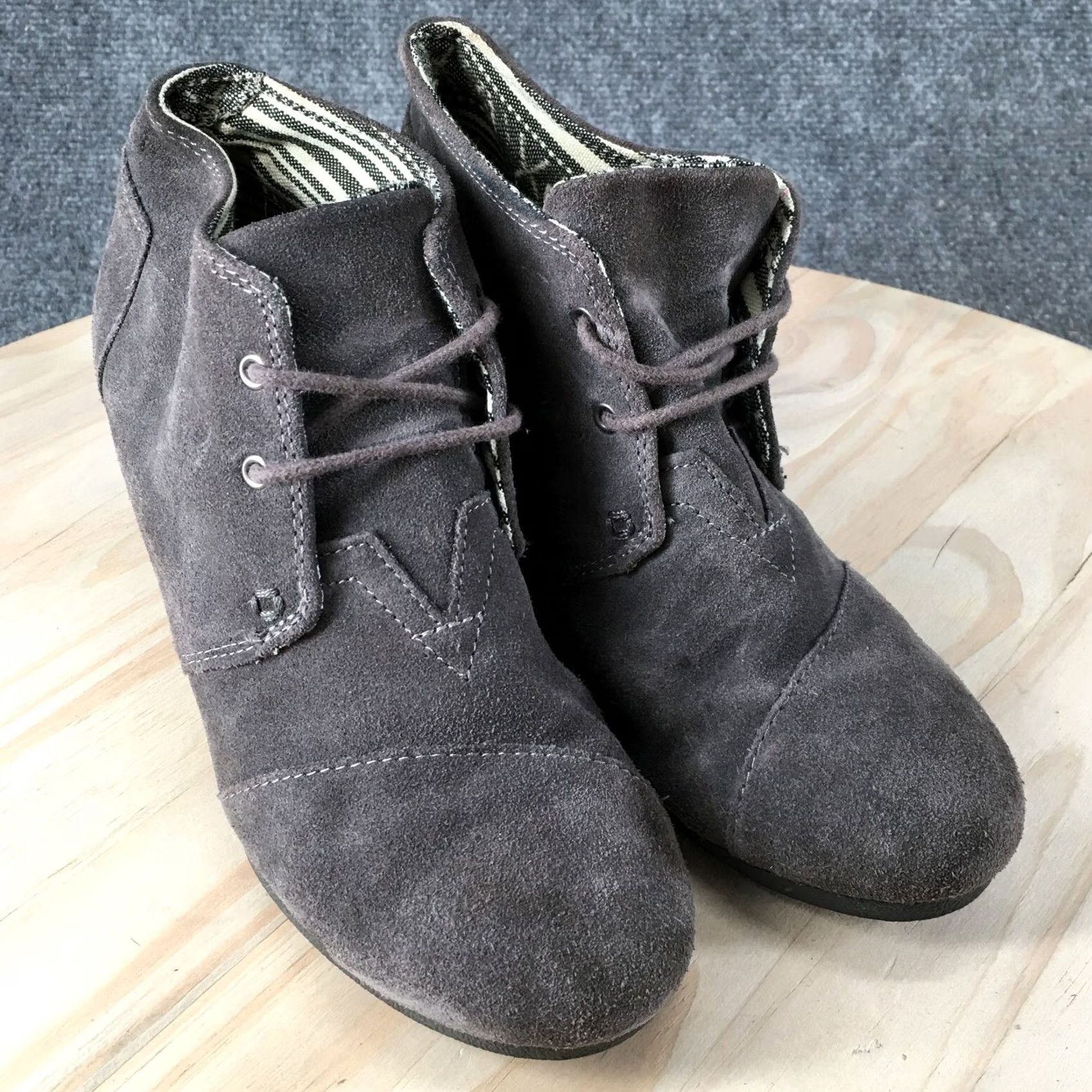 Toms TOMS Boots Womens 8 Wedge Heels Desert Ankle Booties Gray Suede Lace Up Size US 8 / IT 38 - 3 Thumbnail