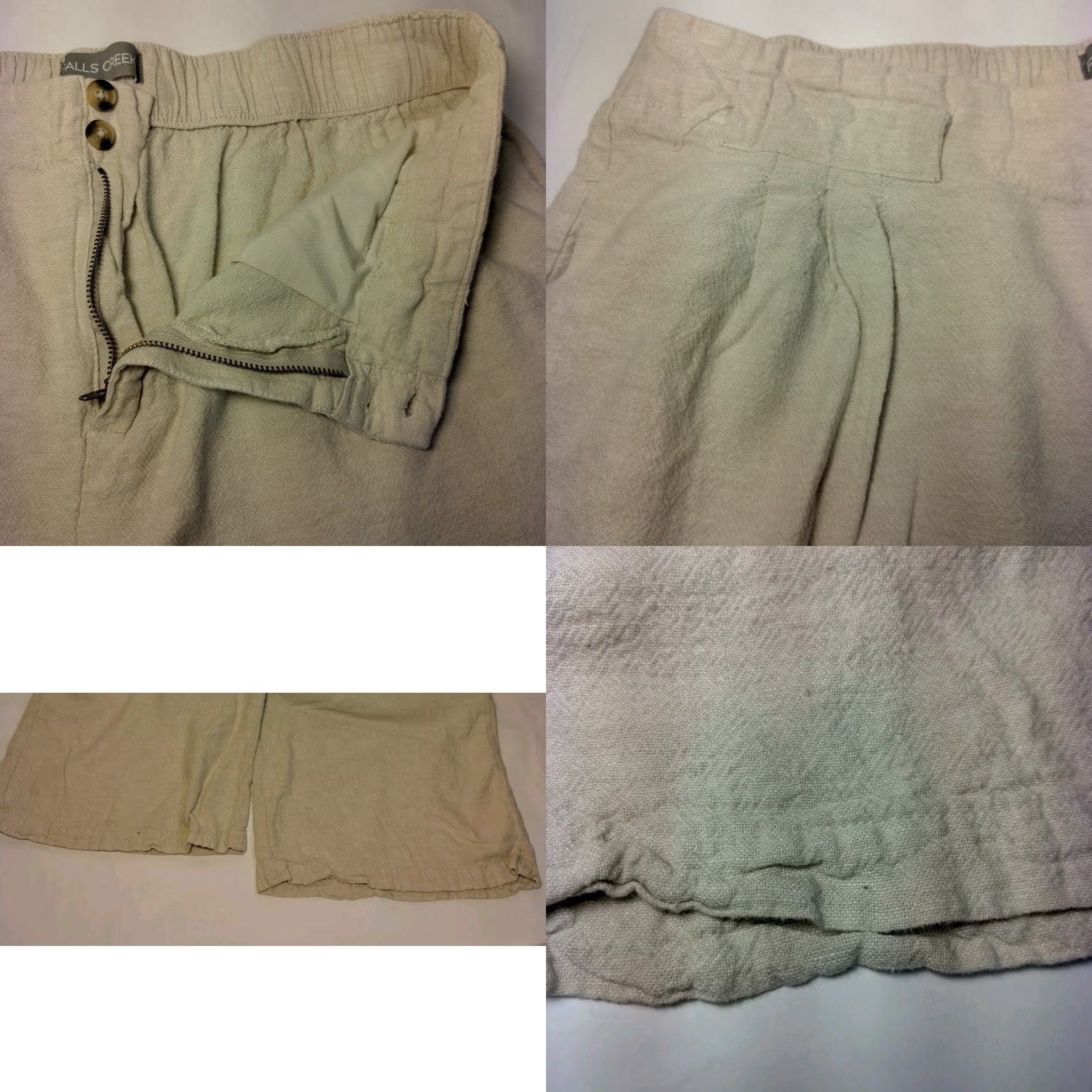 Vintage Cabin Creek Pants Wide Leg Cropped Linen Rayon Tan L Relaxed Women's Wide Leg Cropped Pockets Comfort Natural 34" Inseam 23" Spring Summer Fall Size 36" / US 14 / IT 50 - 8 Thumbnail