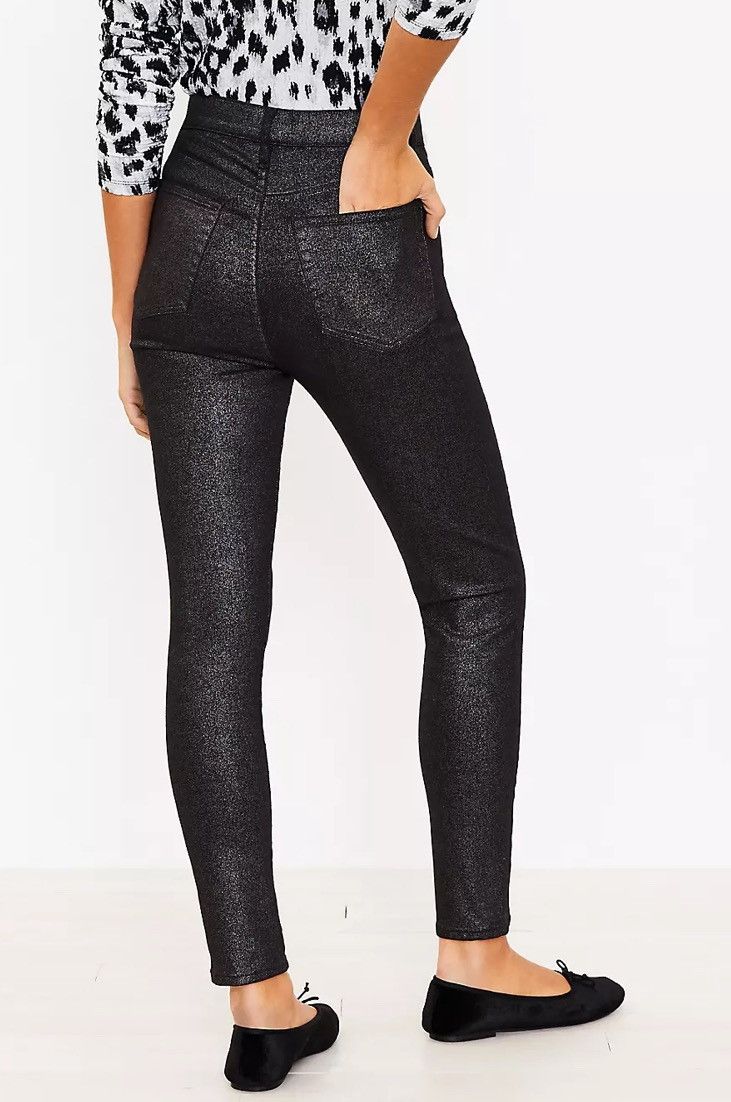 Loft LOFT Shimmer High Rise Skinny Jeans in Black Size 25" / US 0 / IT 36 - 3 Thumbnail