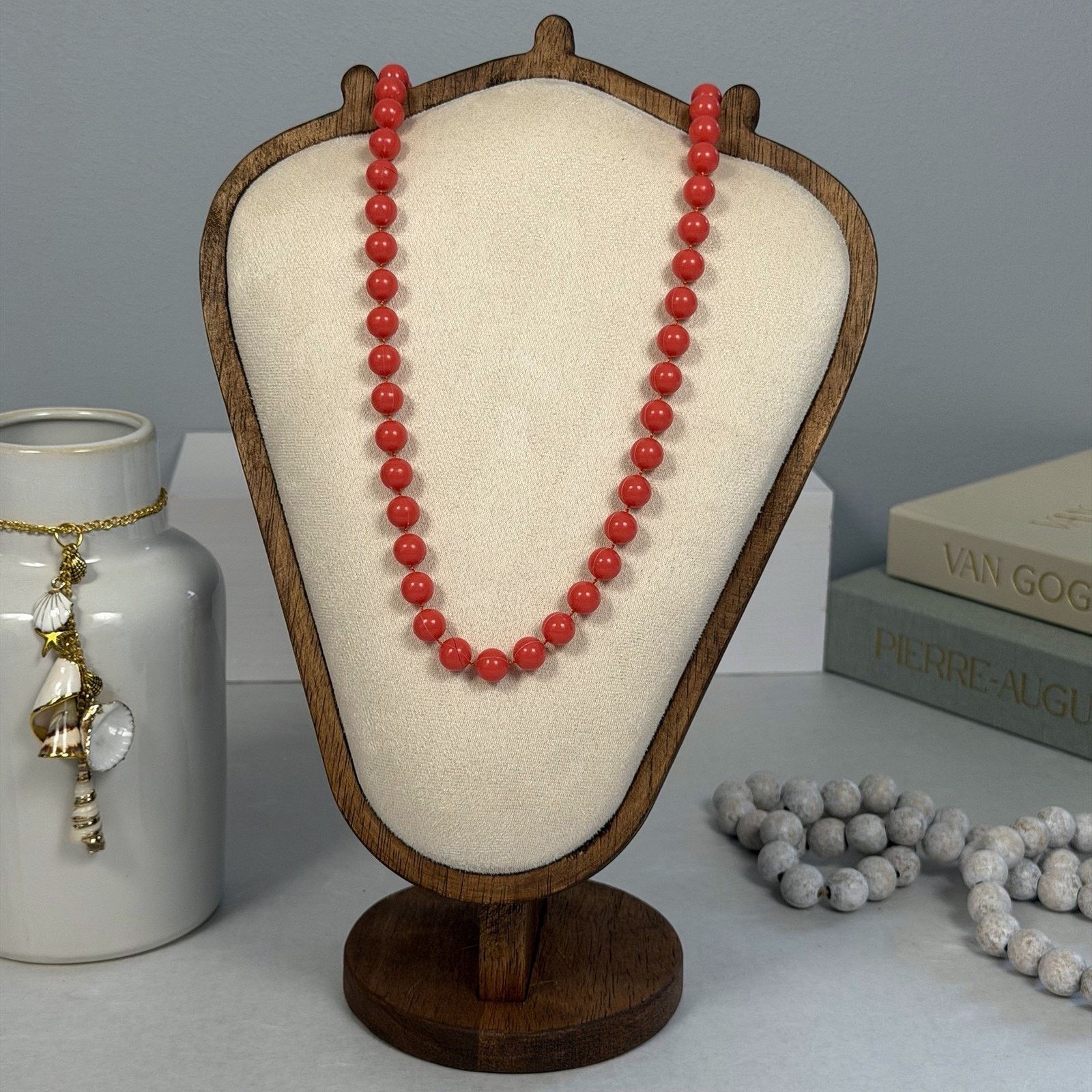 Vintage VTG 1980s Orange Beaded Necklace 36" Acrylic Fall Boho Knot Size ONE SIZE - 3 Thumbnail
