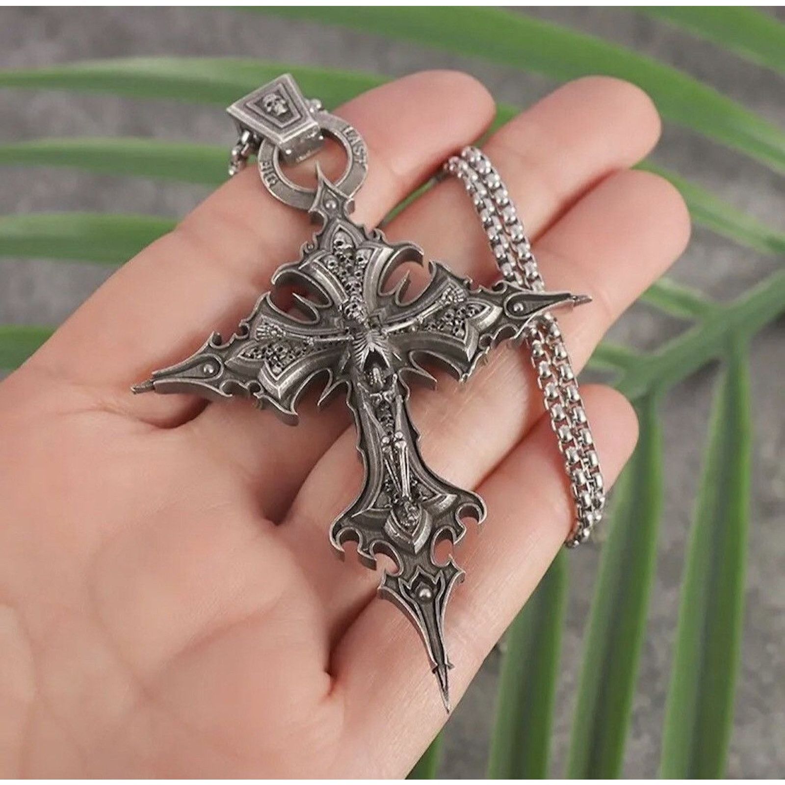 Jewelry Skeleton Cross Skull Necklace Gothic Chain in Silver, Men's