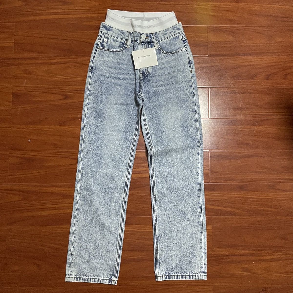 image of Alexander Wang Low Rise Straight Jean Logo Elastic Underwear in Blue, Women's (Size 24)