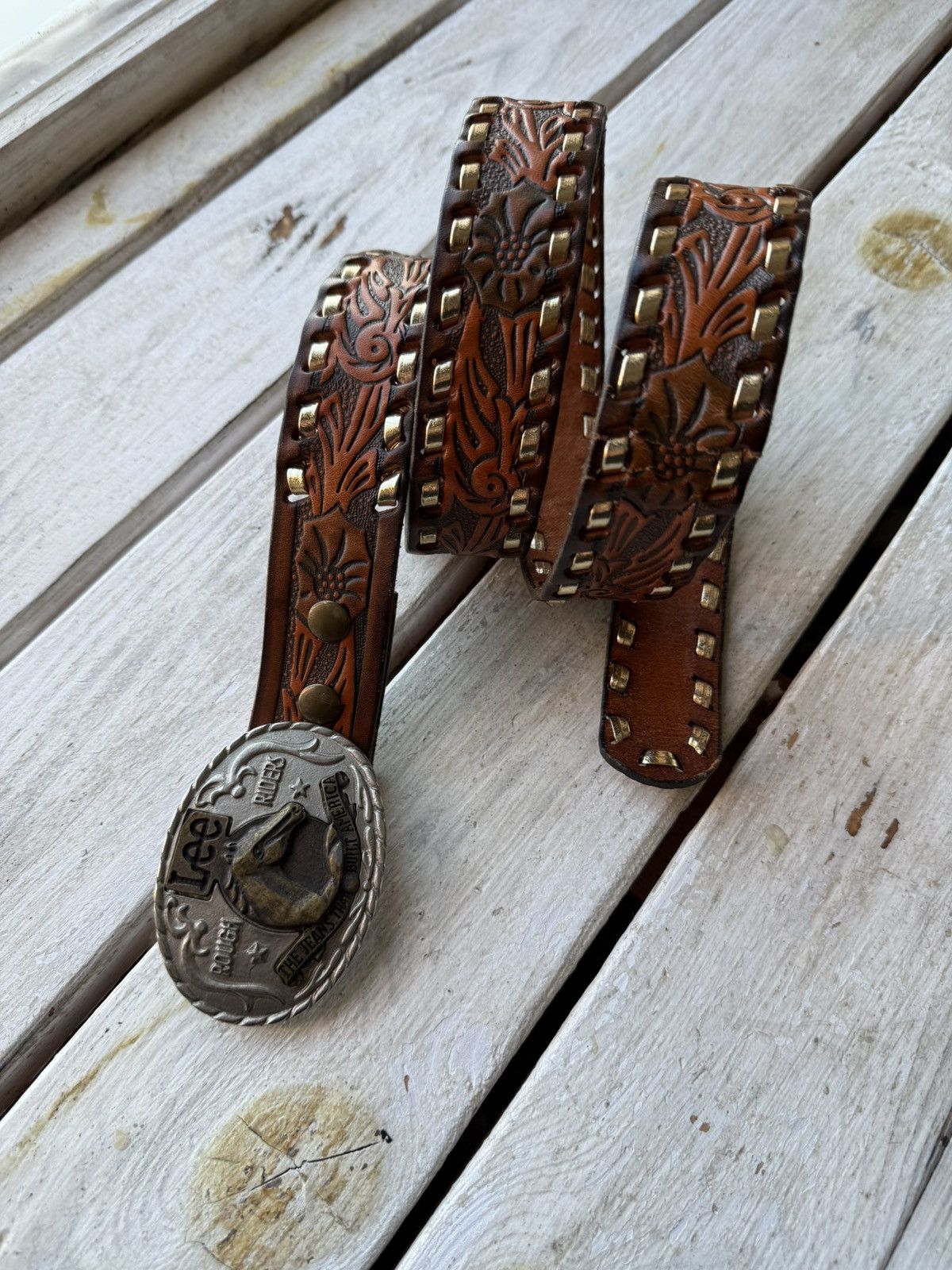 Cowboy Equipment × Leather × Lee Vintage 90s Cowboy Western Lee Riders Leather Belt Size ONE SIZE - 1 Thumbnail