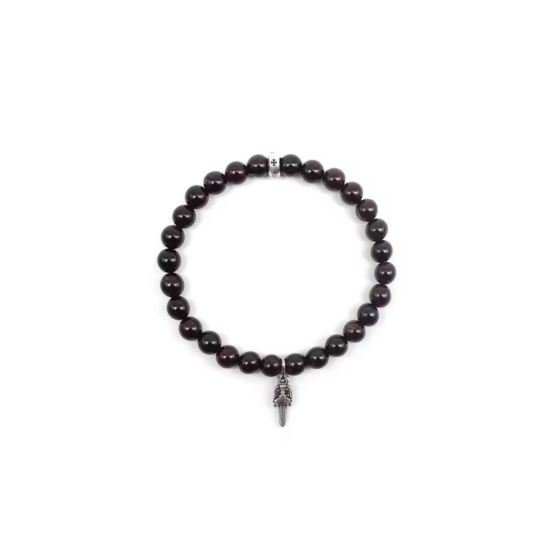 Chrome Hearts Chrome Hearts 6mm Garnet 2 Silver Beaded Dagger Bracelet Size ONE SIZE - 1 Thumbnail