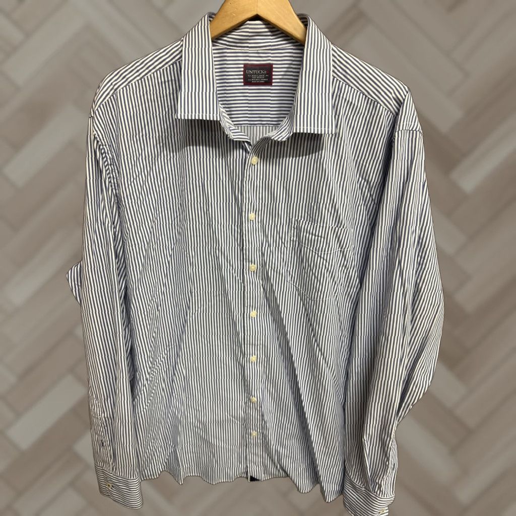UNTUCKit UNTUCKit Button-Up Long Sleeve 3XL Blue Striped Shirt Mens Regular Cotton Size US XXL / EU 58 / 5 - 1 Thumbnail