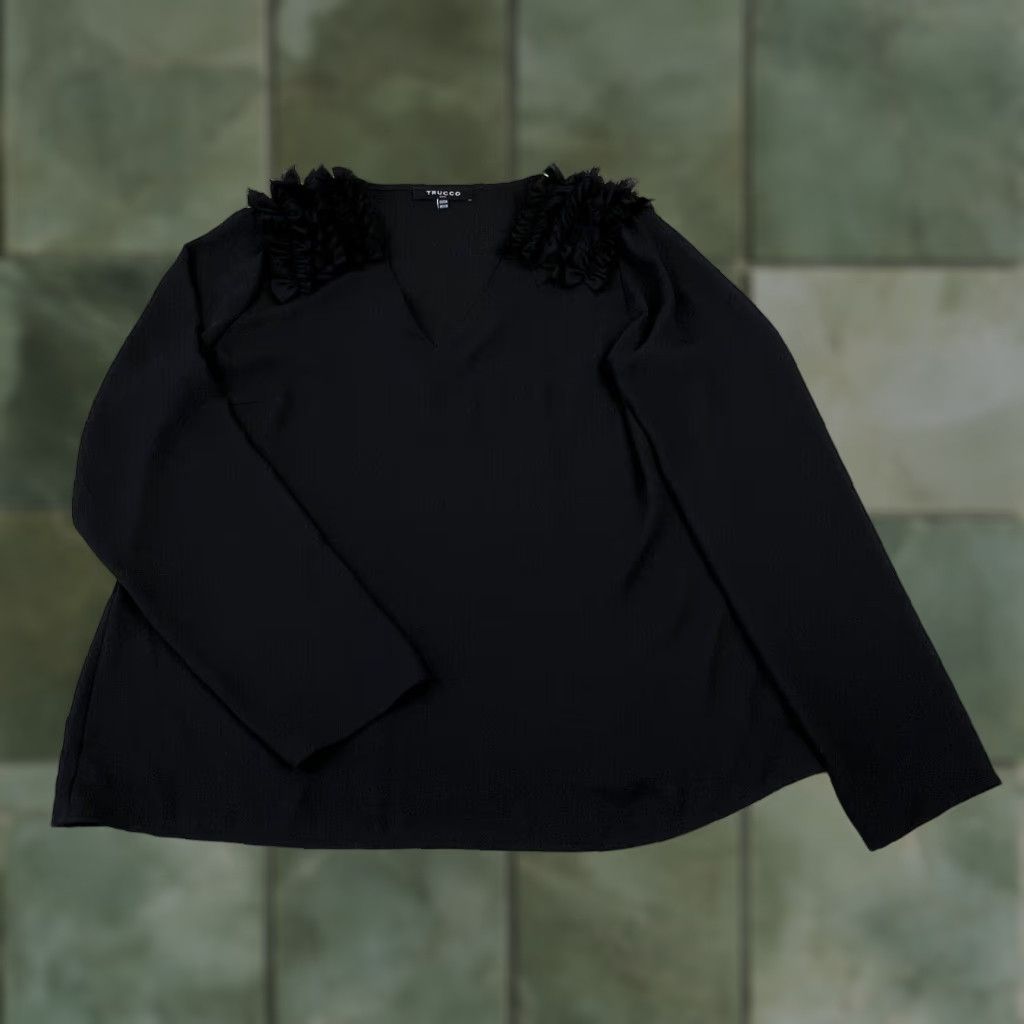 Vintage Trucco City Womens Blouse Medium Black Long Sleeve Ruffle V Neck Size M / US 6-8 / IT 42-44 - 1 Thumbnail