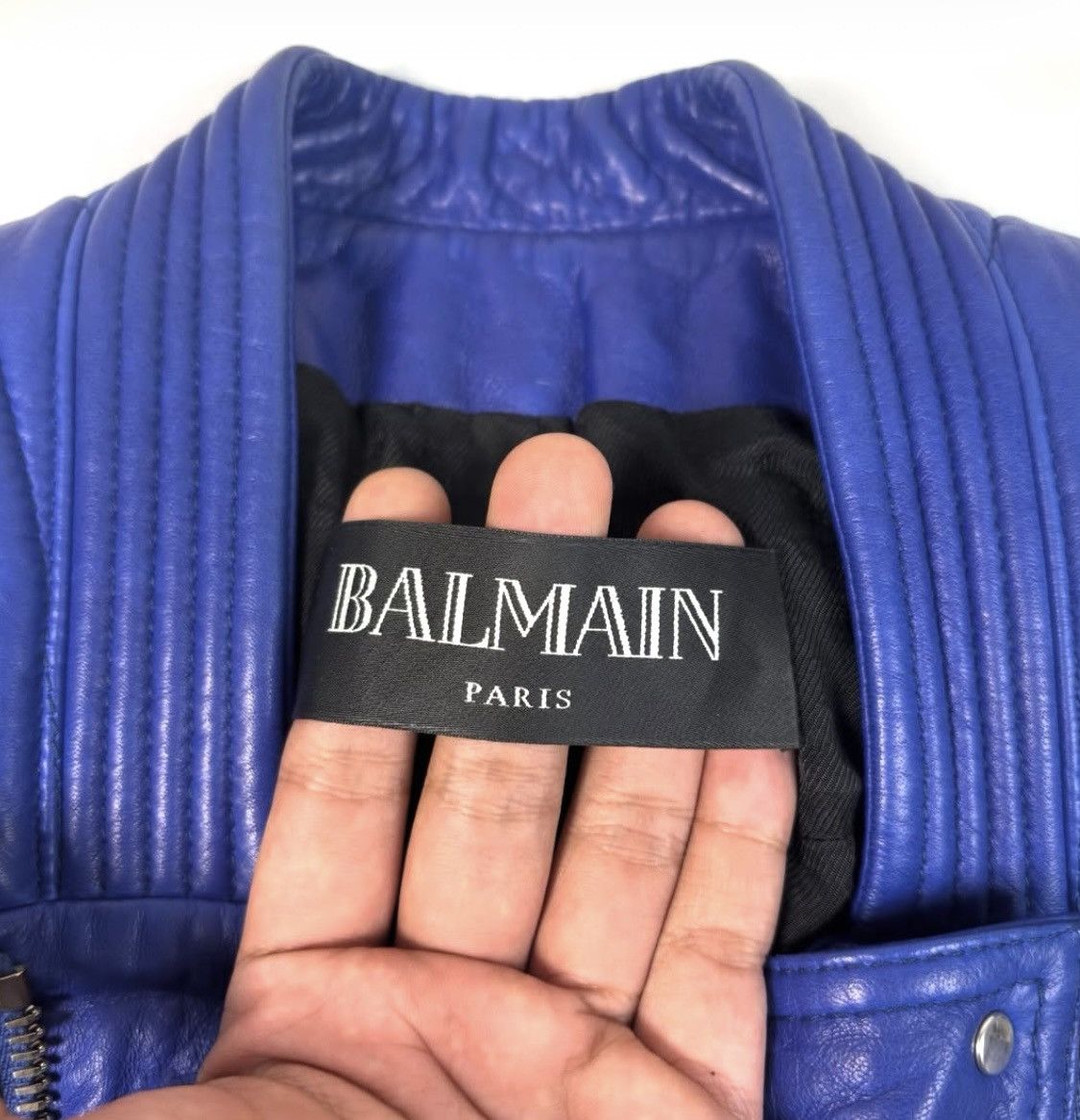 Balmain BALMAIN PARIS Electric Blue Lambskin Leather Biker Jacket Size XS / US 0-2 / IT 36-38 - 3 Thumbnail