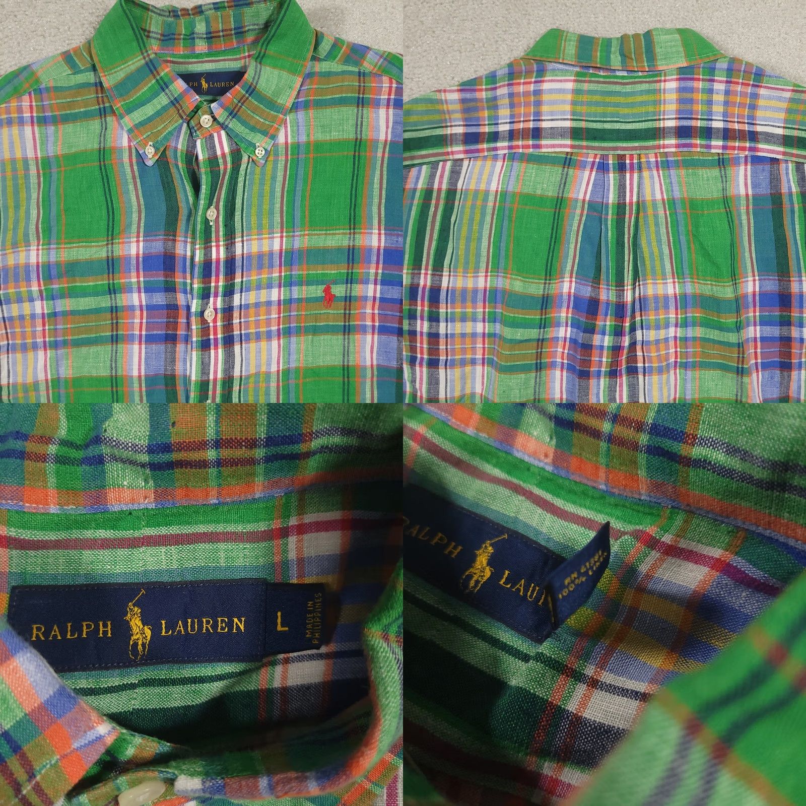 Ralph Lauren Ralph Lauren Shirt Mens L Colorful 100% Linen Plaid Madras Camp Pony Shirt Size US L / EU 52-54 / 3 - 8 Thumbnail