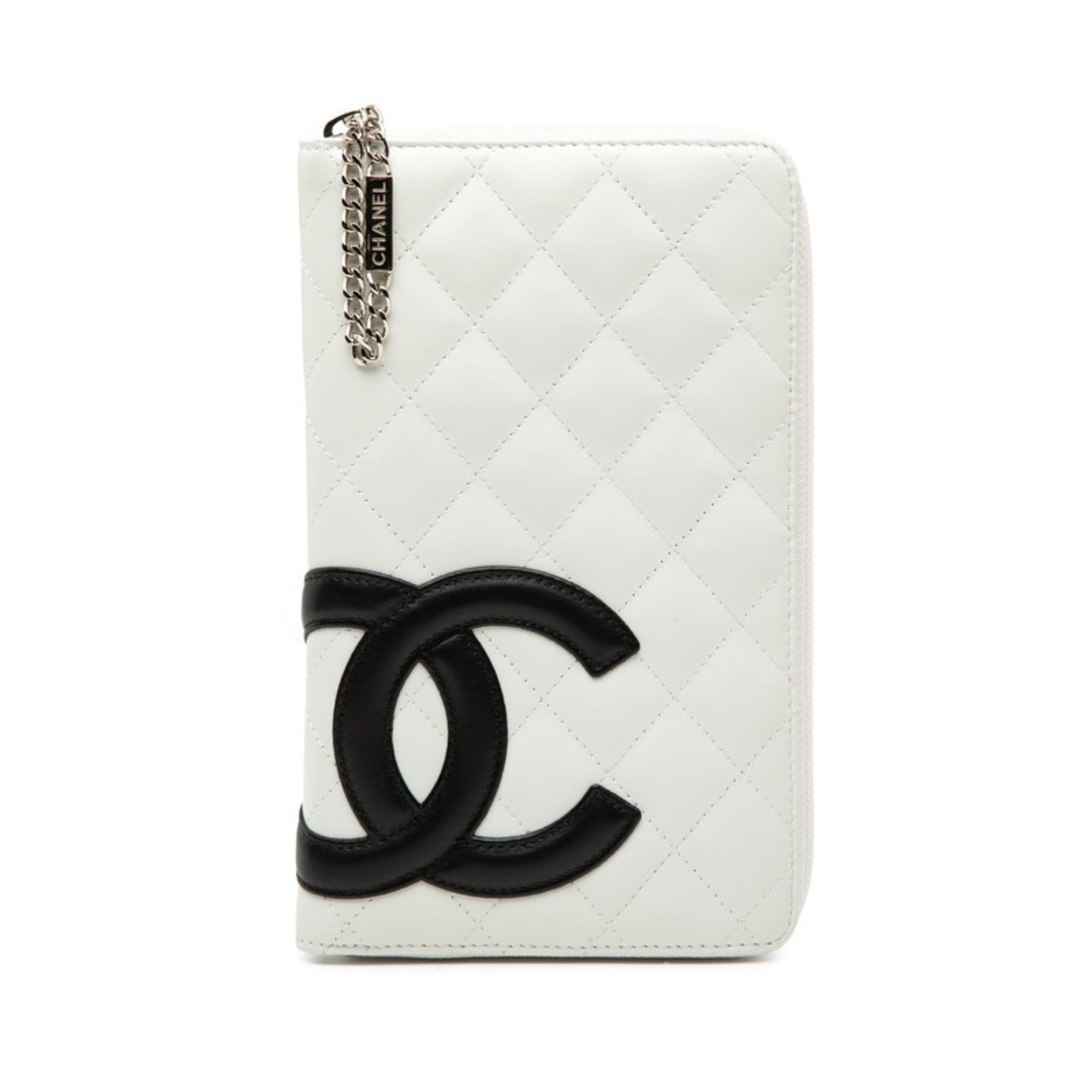 CHANEL Cambon Matelasse Round Zip Long Wallet in White and Black Leather for Women