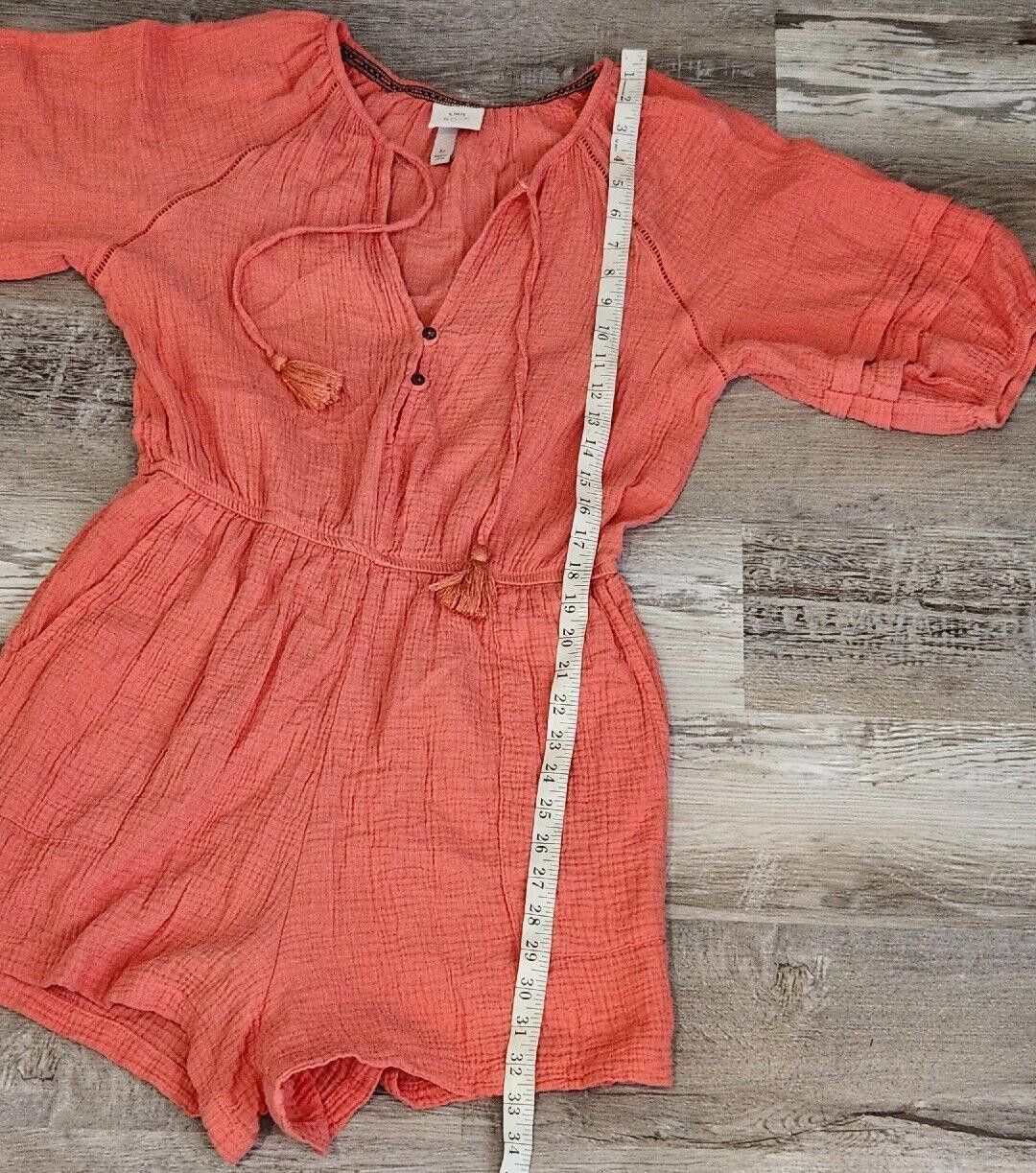 Designer Knox Rose Romper Medium Coral Pink Peach Short Sleeve V Neck Size 32" / US 10 / IT 46 - 6 Thumbnail
