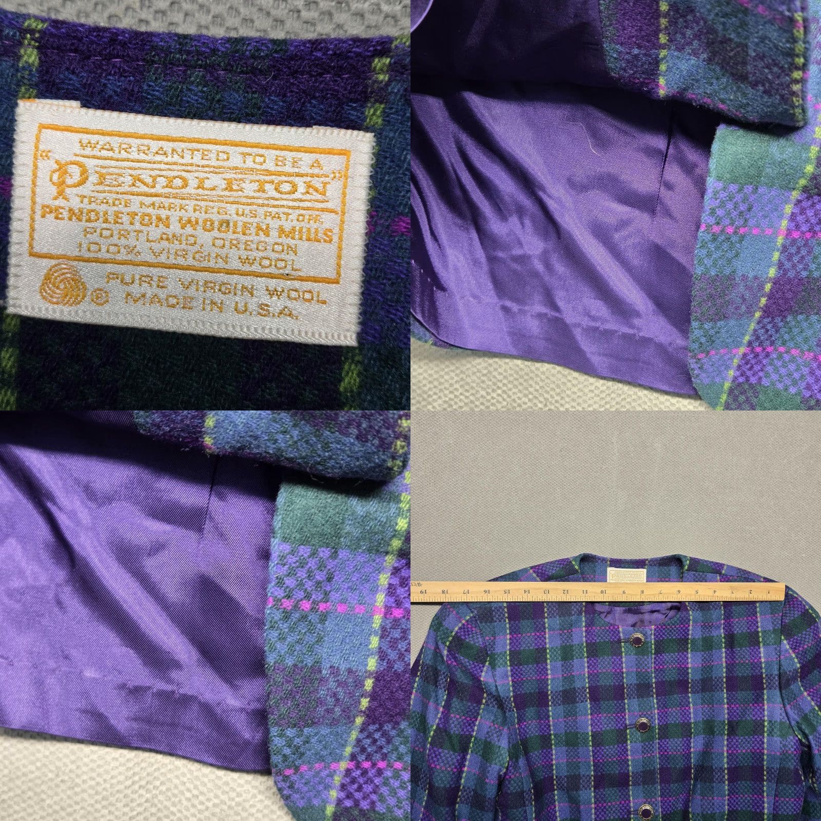 Pendleton VINTAGE Pendleton Blazer Womens Medium Purple Plaid Wool Lined Collarless Jacket Size M / US 6-8 / IT 42-44 - 8 Thumbnail