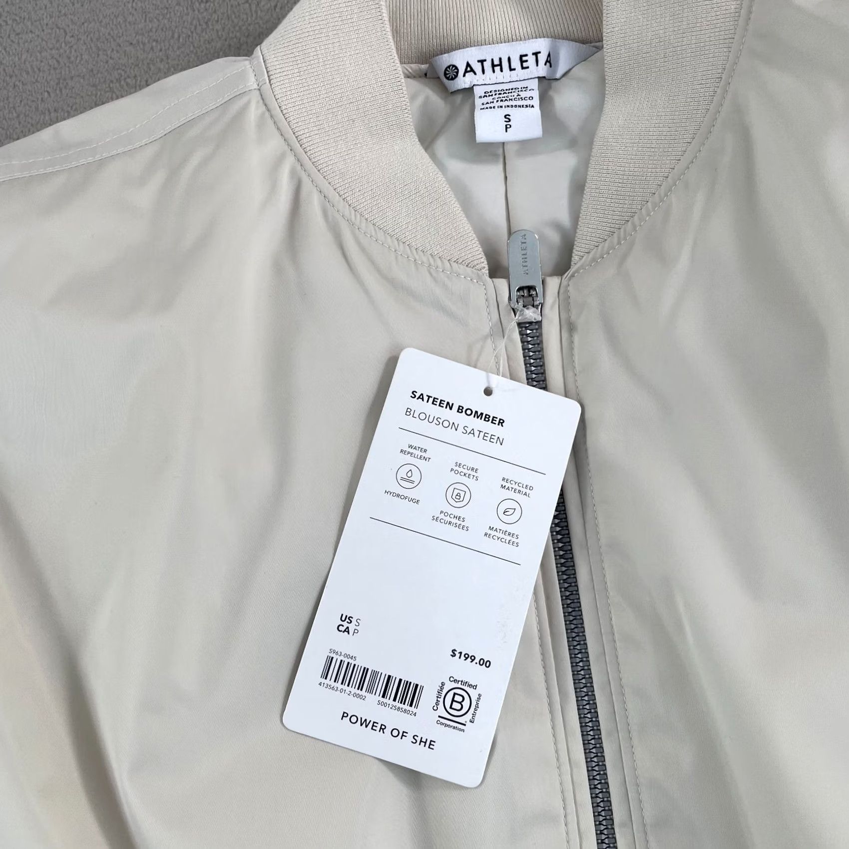 Athleta Athleta Bomber Jacket Women Small Bone DWR Full Zip Performance Active NWT Size S / US 4 / IT 40 - 3 Thumbnail