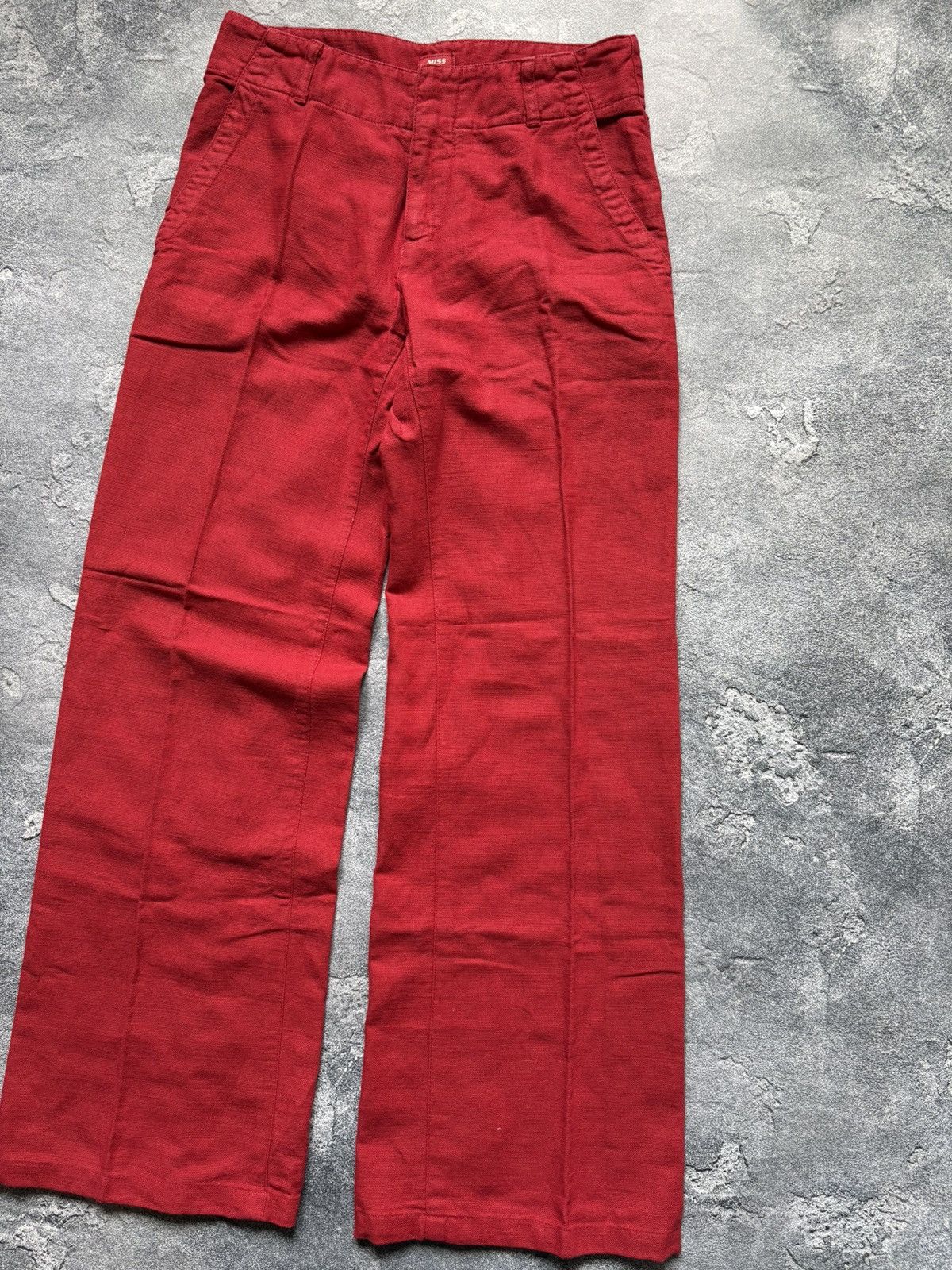 Miss Sixty Vintage 00s Miss Sixty Y2K Cotton Linen Red Wide Leg Pants Size 25" / US 0 / IT 36 - 4 Thumbnail