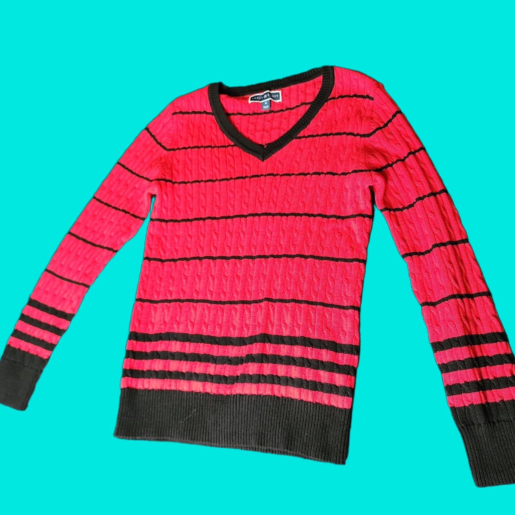 Vintage Karen Scott Red & Black Cable Knit Long Sleeve Pullover Sweater Size Small Warm Size S / US 4 / IT 40 - 1 Thumbnail