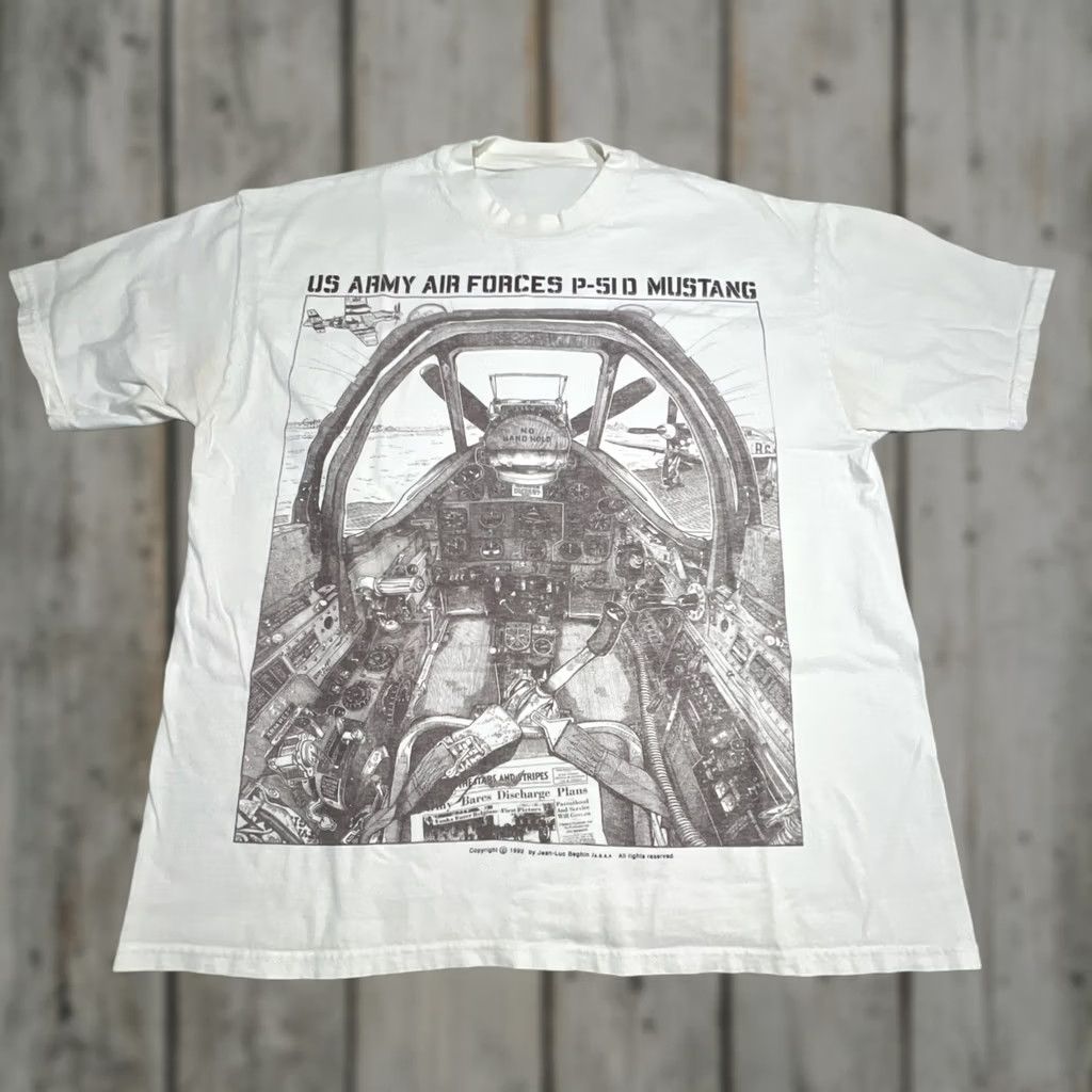 Vintage VINTAGE 1992 Aviation P-510 Mustang Cockpit T Shirt Men L White Graphic Tee 1990s Sportswear/Beach Mens Size US L / EU 52-54 / 3 - 1 Thumbnail
