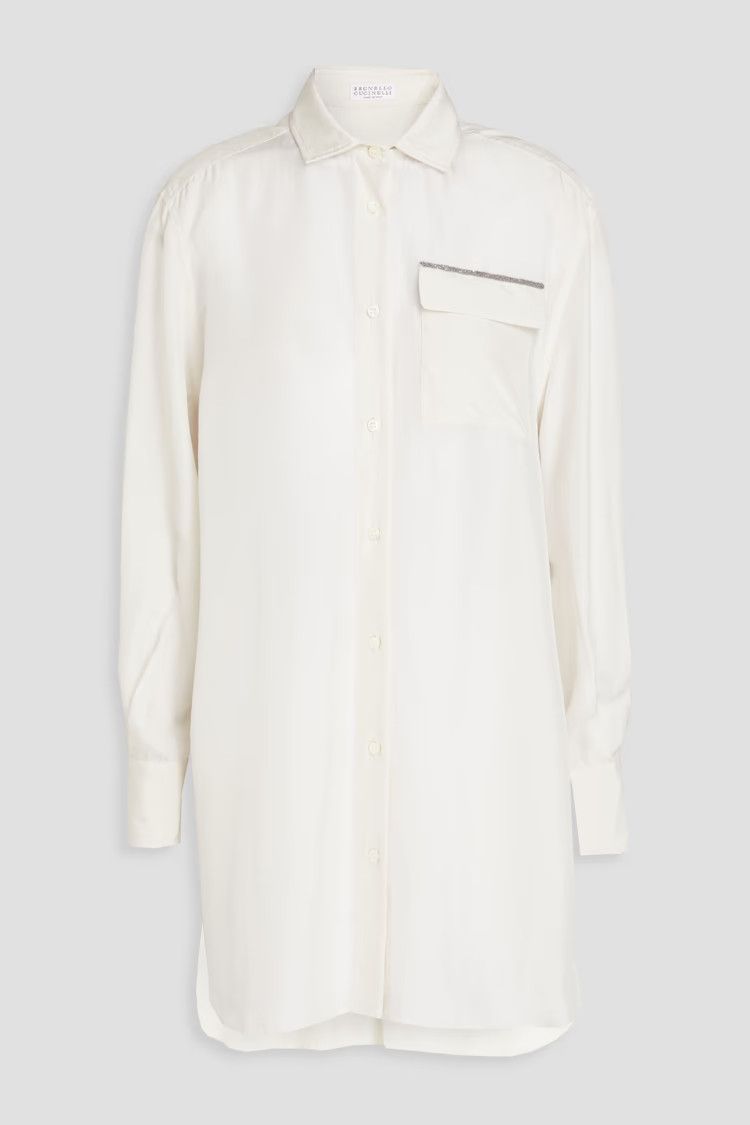 Brunello Cucinelli o1y0725 Silk Shirt in Ivory Size XS / US 0-2 / IT 36-38 - 1 Thumbnail