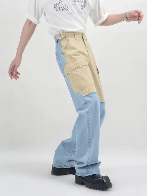 Japanese Brand Blue y2k two tone patchwork denim jeans Size US 29 - 2 Thumbnail
