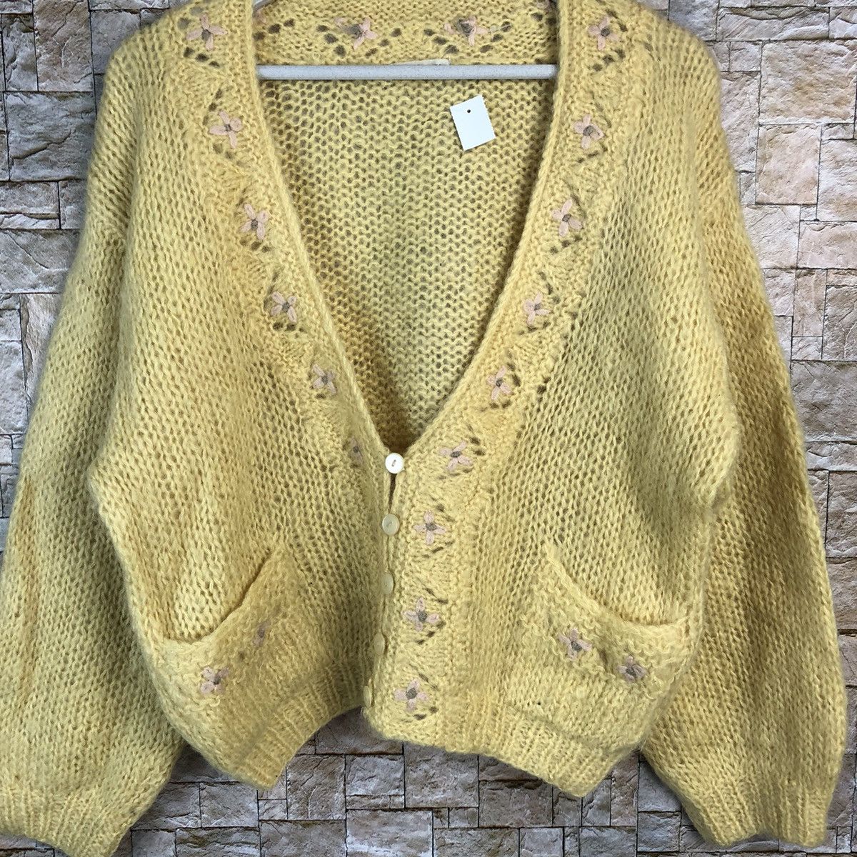 Homespun Knitwear Bianca Yellow Cardigan mohair fur vintage Knitwear #A861 Size M / US 6-8 / IT 42-44 - 5 Thumbnail